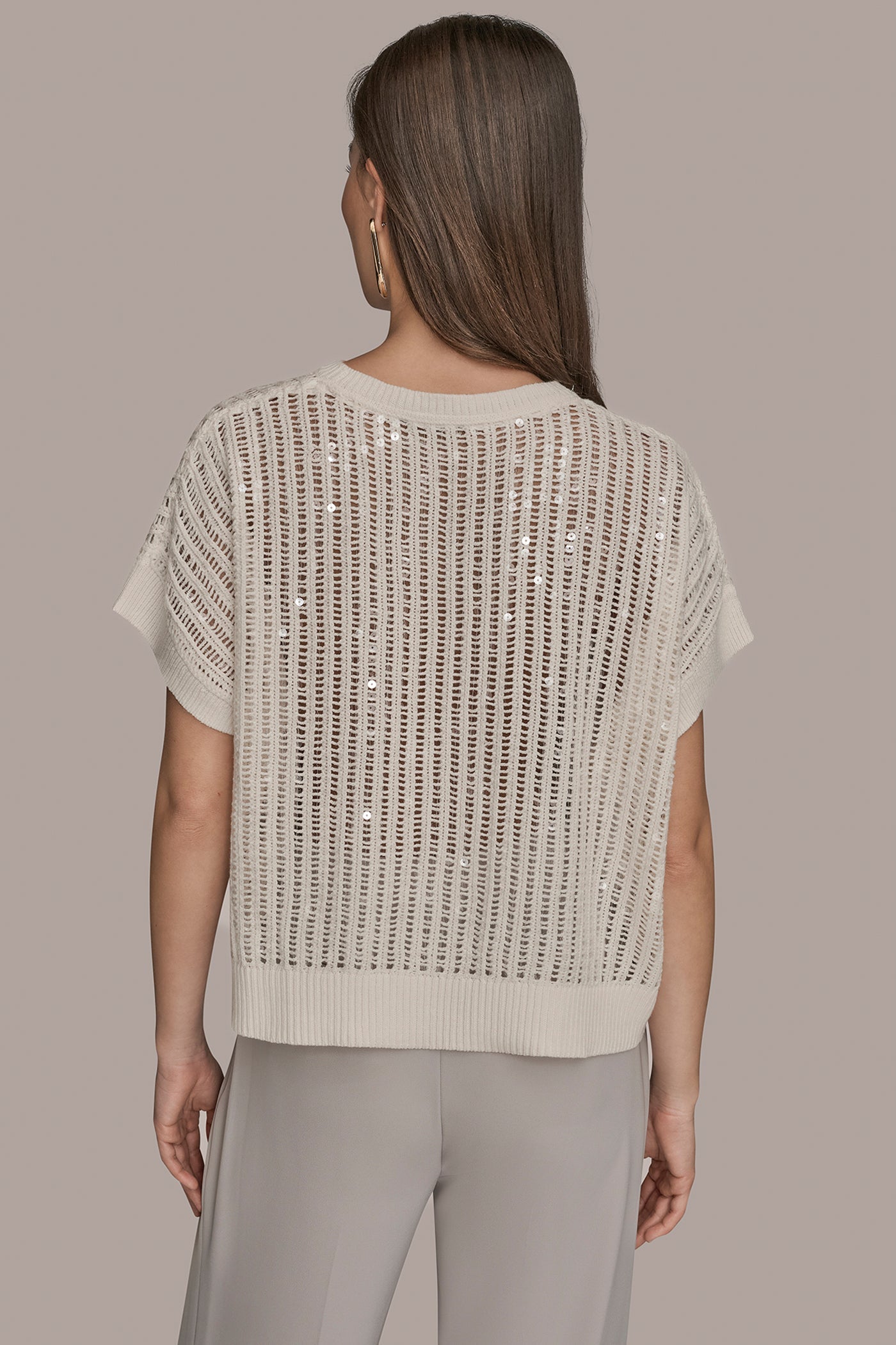 CREAM COTTON-BLEND SEQUIN OPEN-KNIT SWEATER Donna Karan