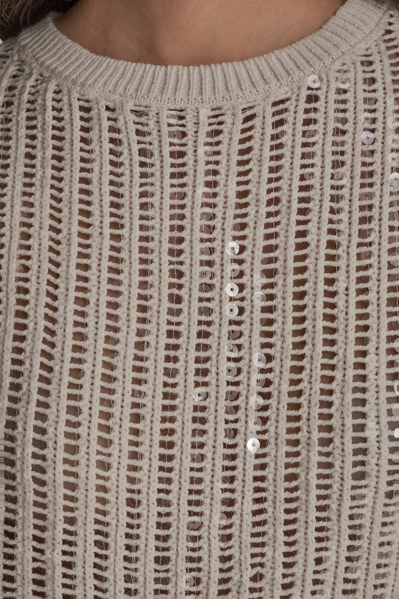 CREAM COTTON-BLEND SEQUIN OPEN-KNIT SWEATER Donna Karan