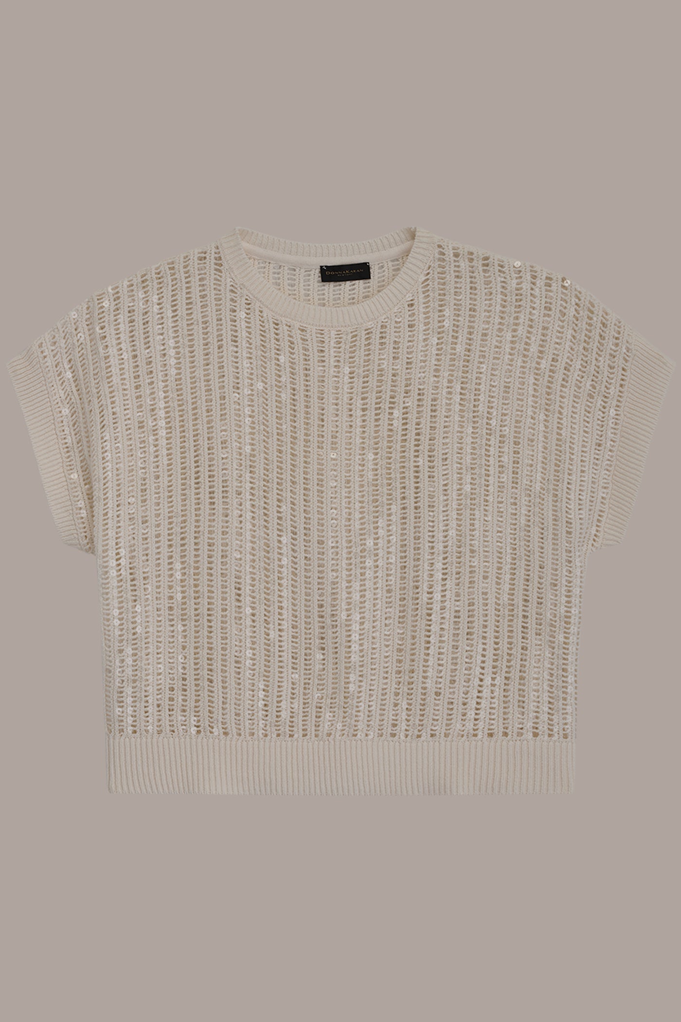 CREAM COTTON-BLEND SEQUIN OPEN-KNIT SWEATER Donna Karan