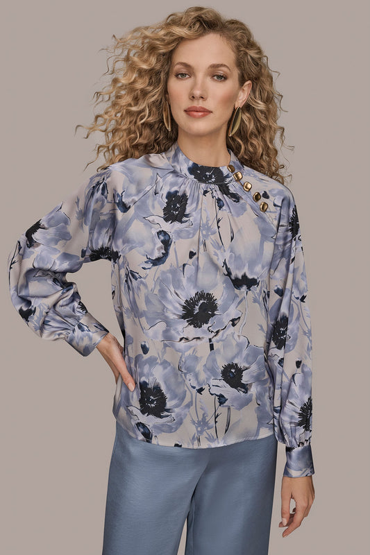 VAPOR/TEMPEST MULTI BUTTON-NECK BLOUSE Donna Karan