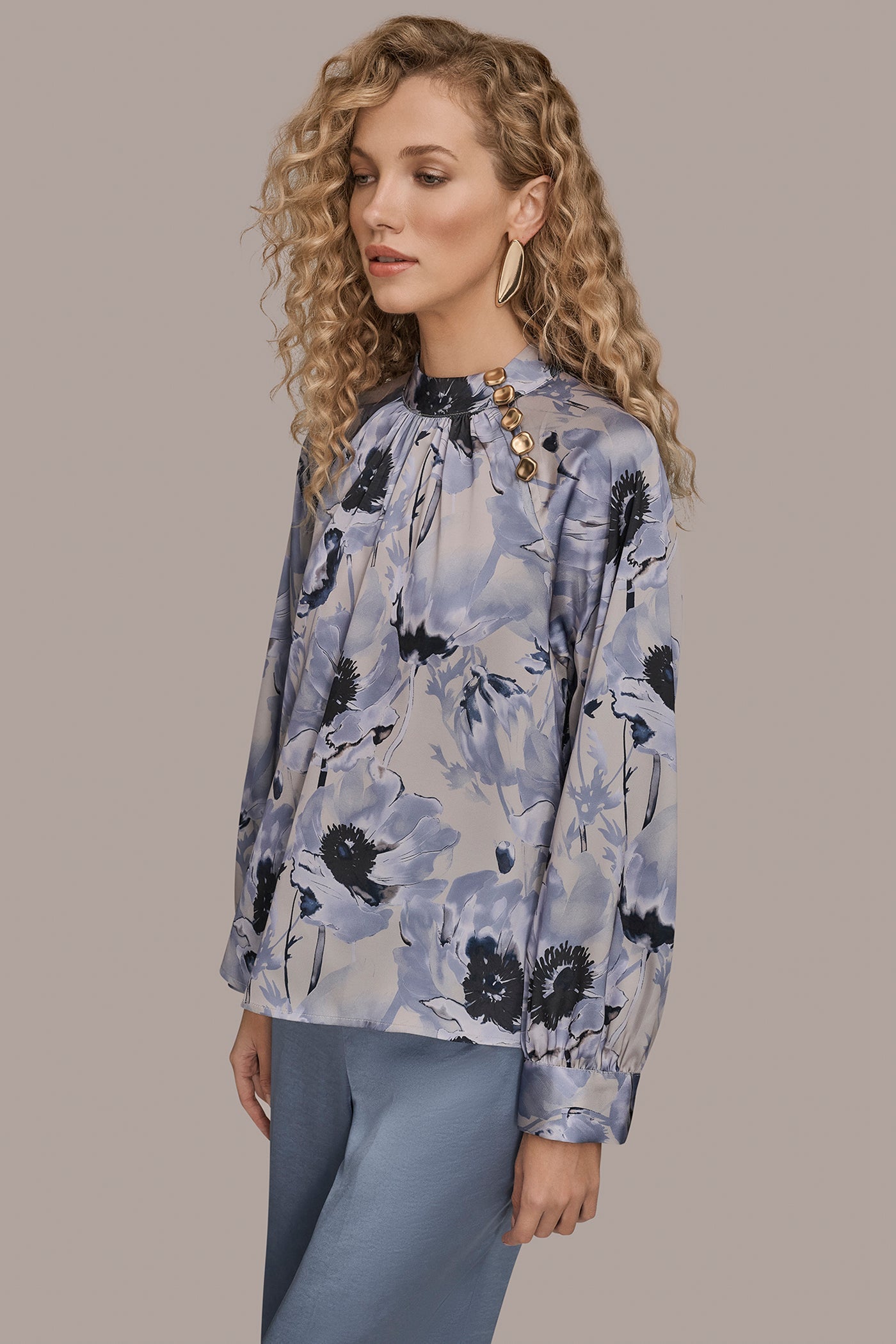 VAPOR/TEMPEST MULTI BUTTON-NECK BLOUSE Donna Karan