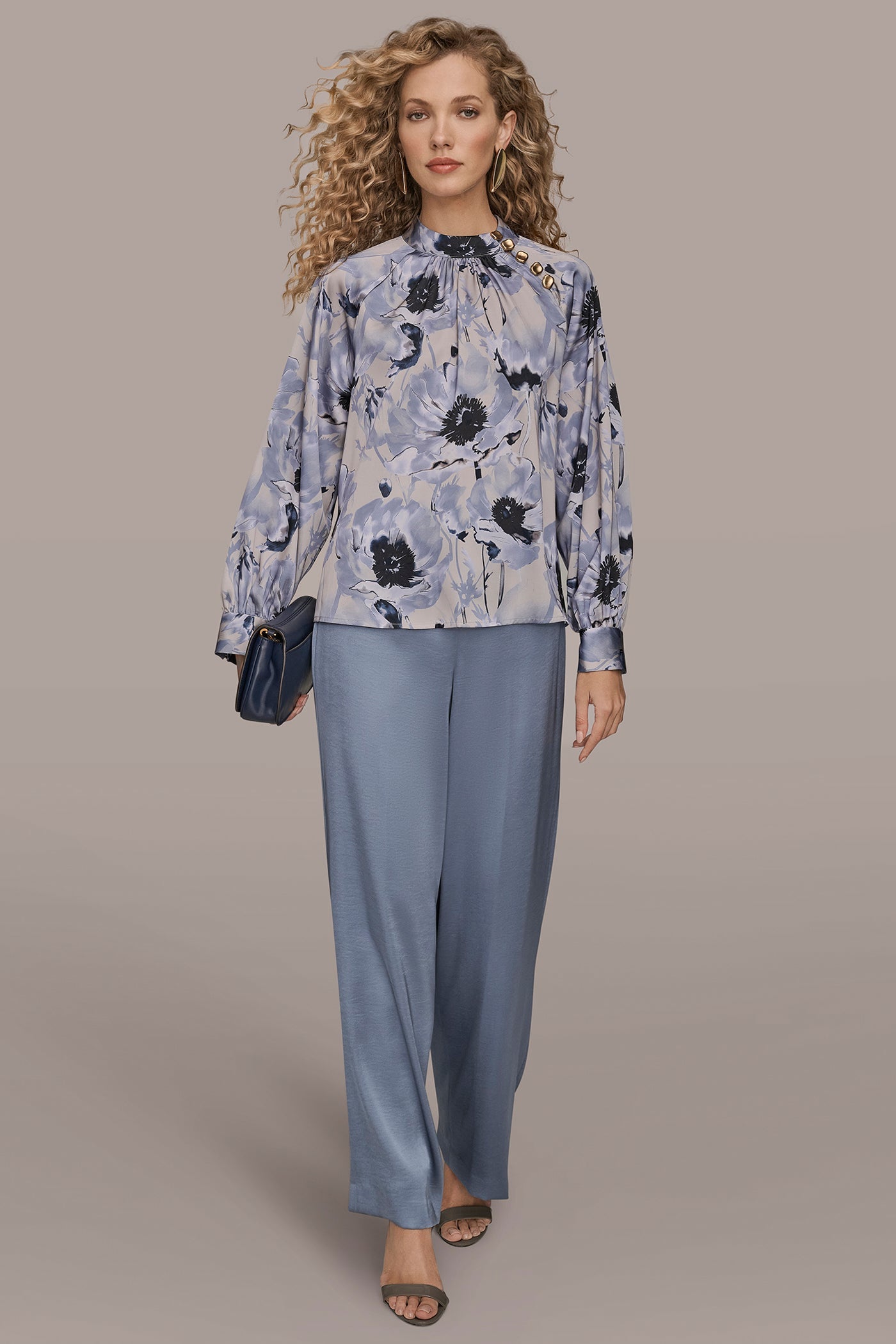 VAPOR/TEMPEST MULTI BUTTON-NECK BLOUSE Donna Karan