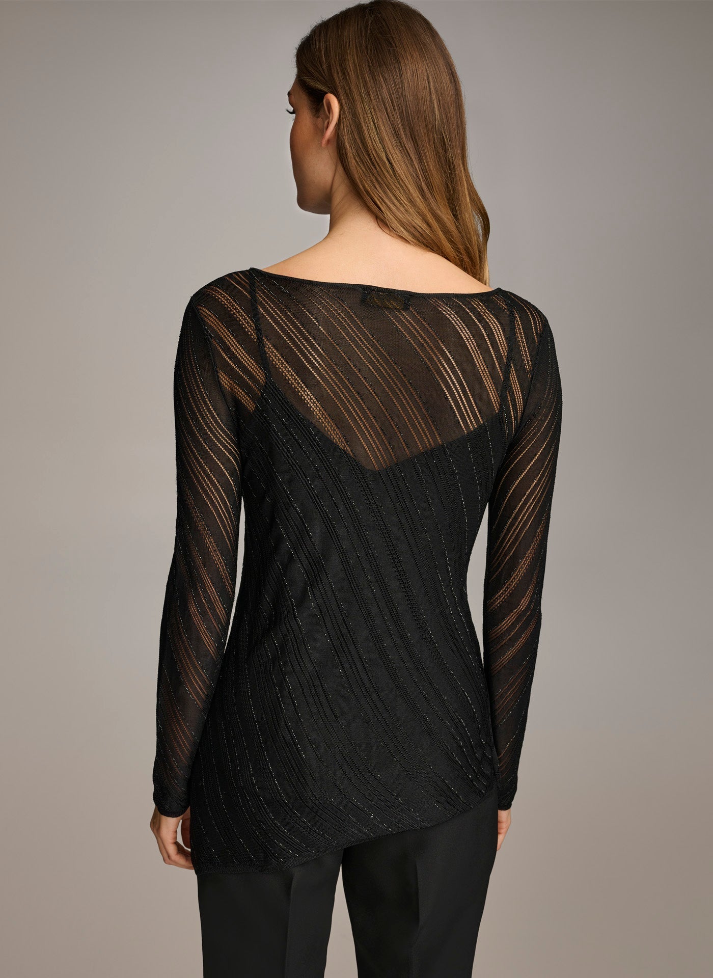 Black SHEER TOP WITH SHIMMER Donna Karan