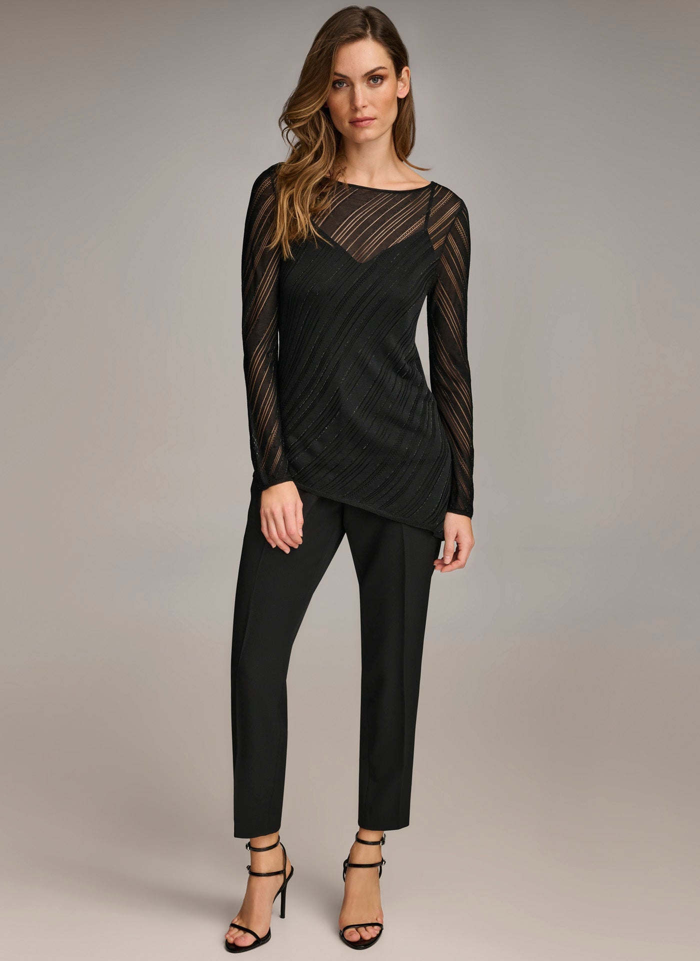 Black SHEER TOP WITH SHIMMER Donna Karan