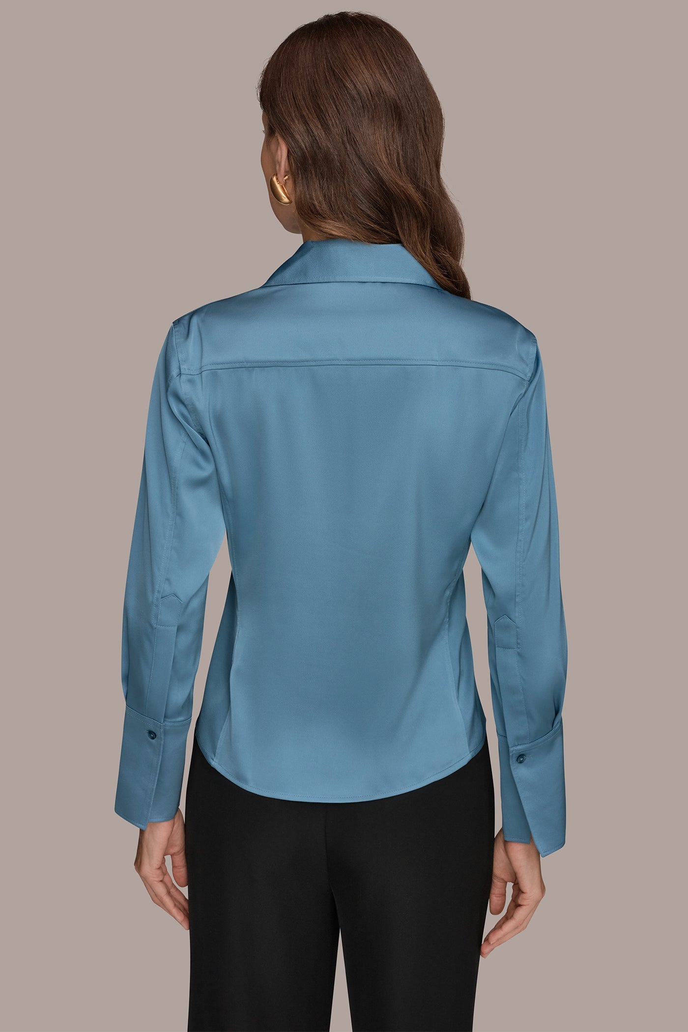 Washed Indigo SATIN HIGH-LOW BLOUSE Donna Karan