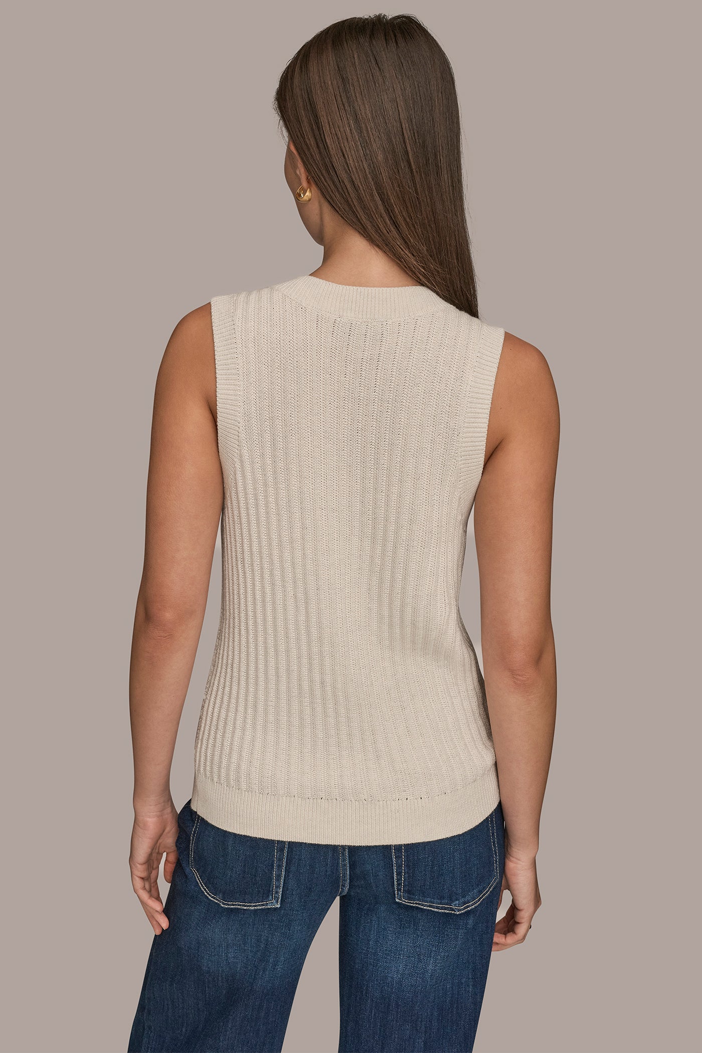 CREAM/SILVER LOOP STITCH SWEATER VEST Donna Karan