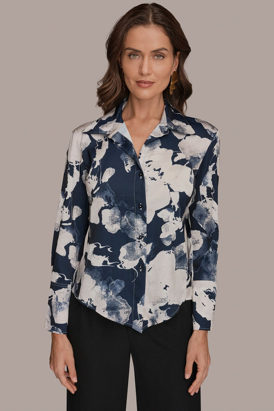 Nightfall Multi FLORAL PRINT HIGH-LOW BLOUSE Donna Karan