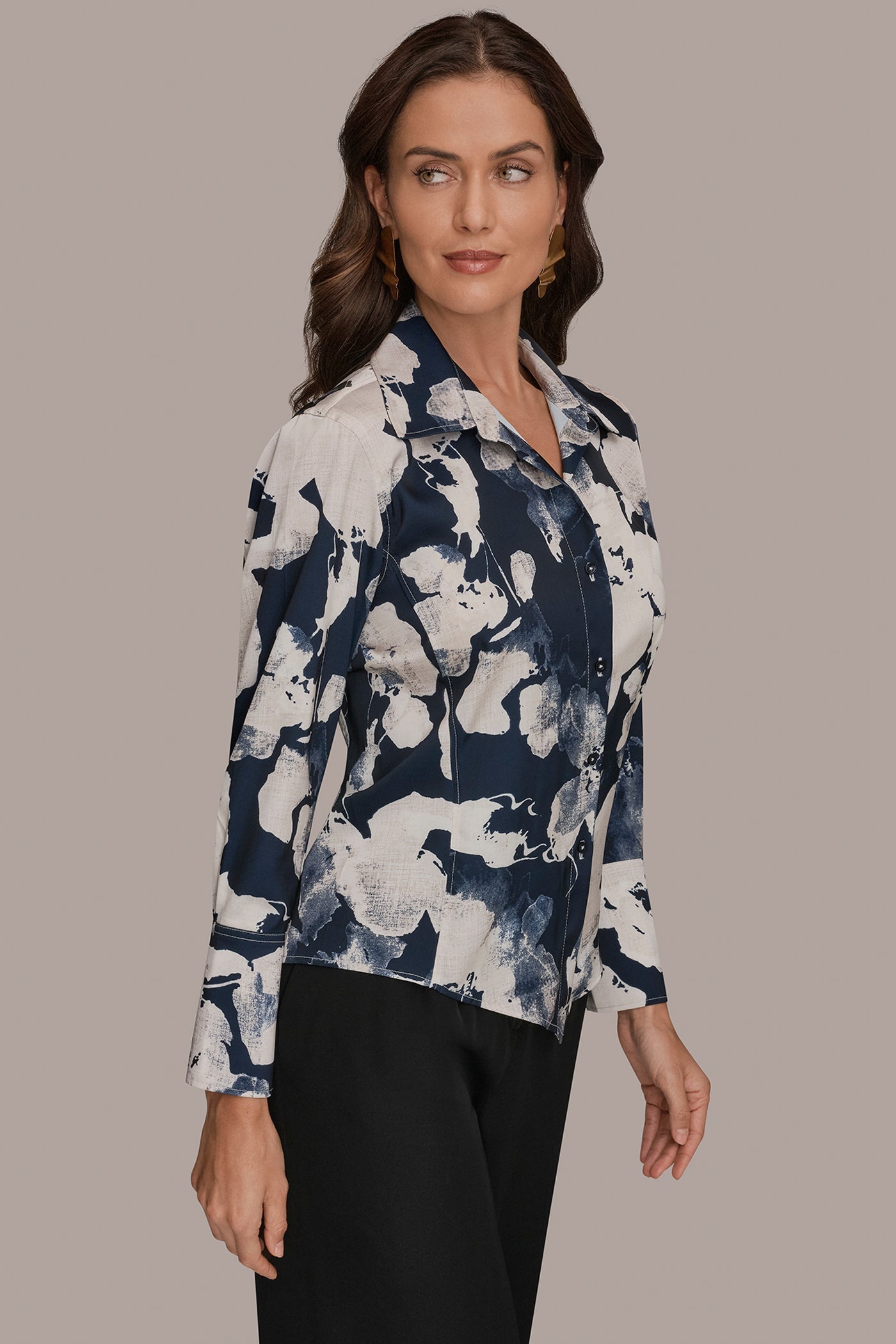 Nightfall Multi FLORAL PRINT HIGH-LOW BLOUSE Donna Karan