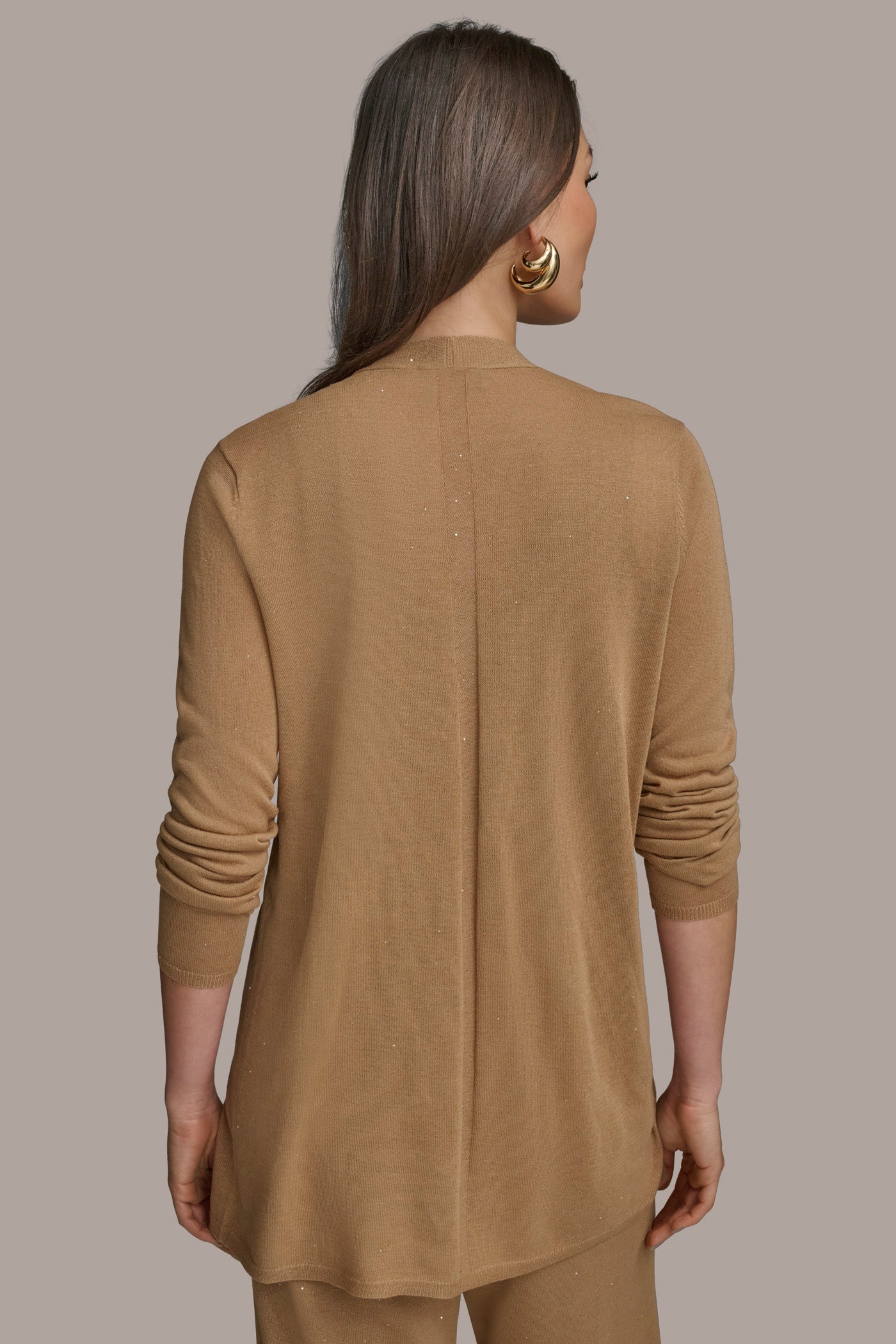 Hazelnut LONG SLEEVE RIB OPEN CARDIGAN Donna Karan