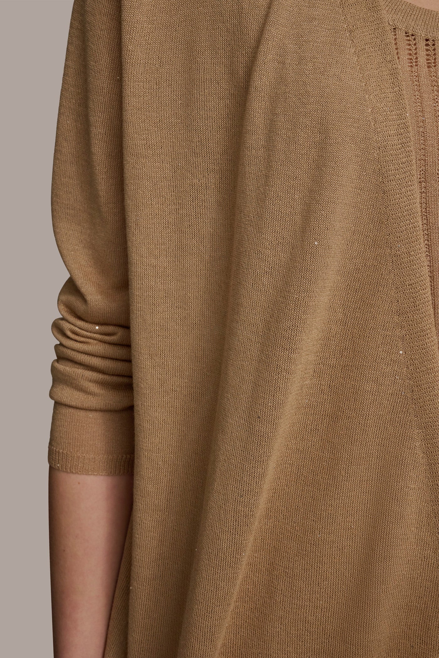 Hazelnut LONG SLEEVE RIB OPEN CARDIGAN Donna Karan