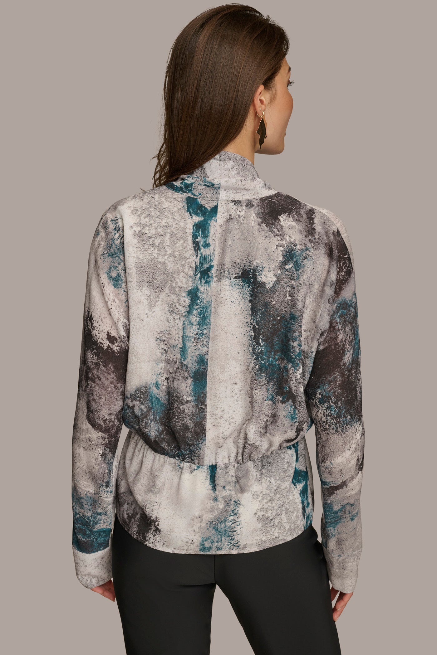 PEACOCK MULTI PRINTED FAUX WRAP BLOUSE Donna Karan