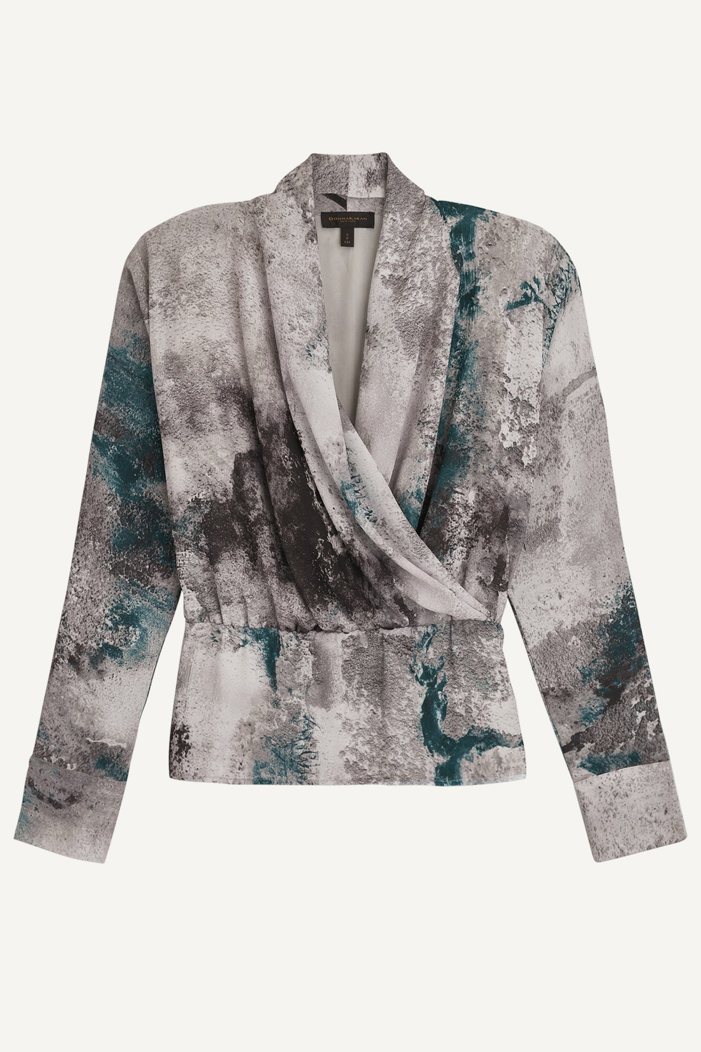 PEACOCK MULTI PRINTED FAUX WRAP BLOUSE Donna Karan