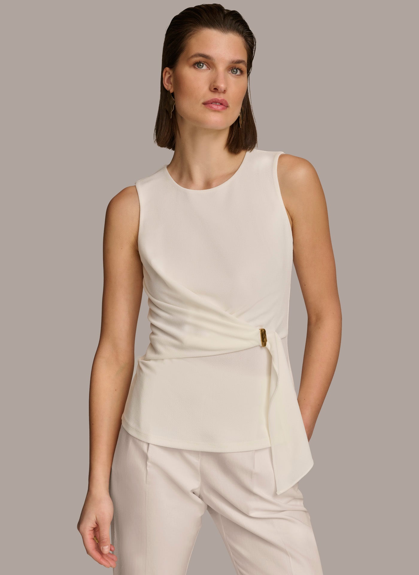 Cream CREW NECK WRAP TOP Donna Karan