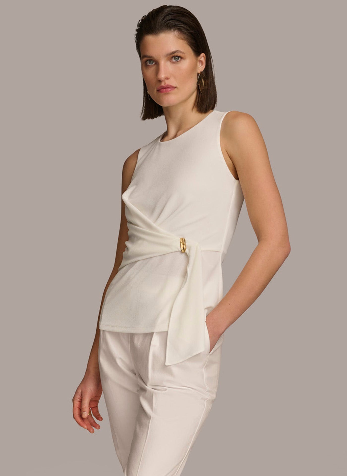 Cream CREW NECK WRAP TOP Donna Karan