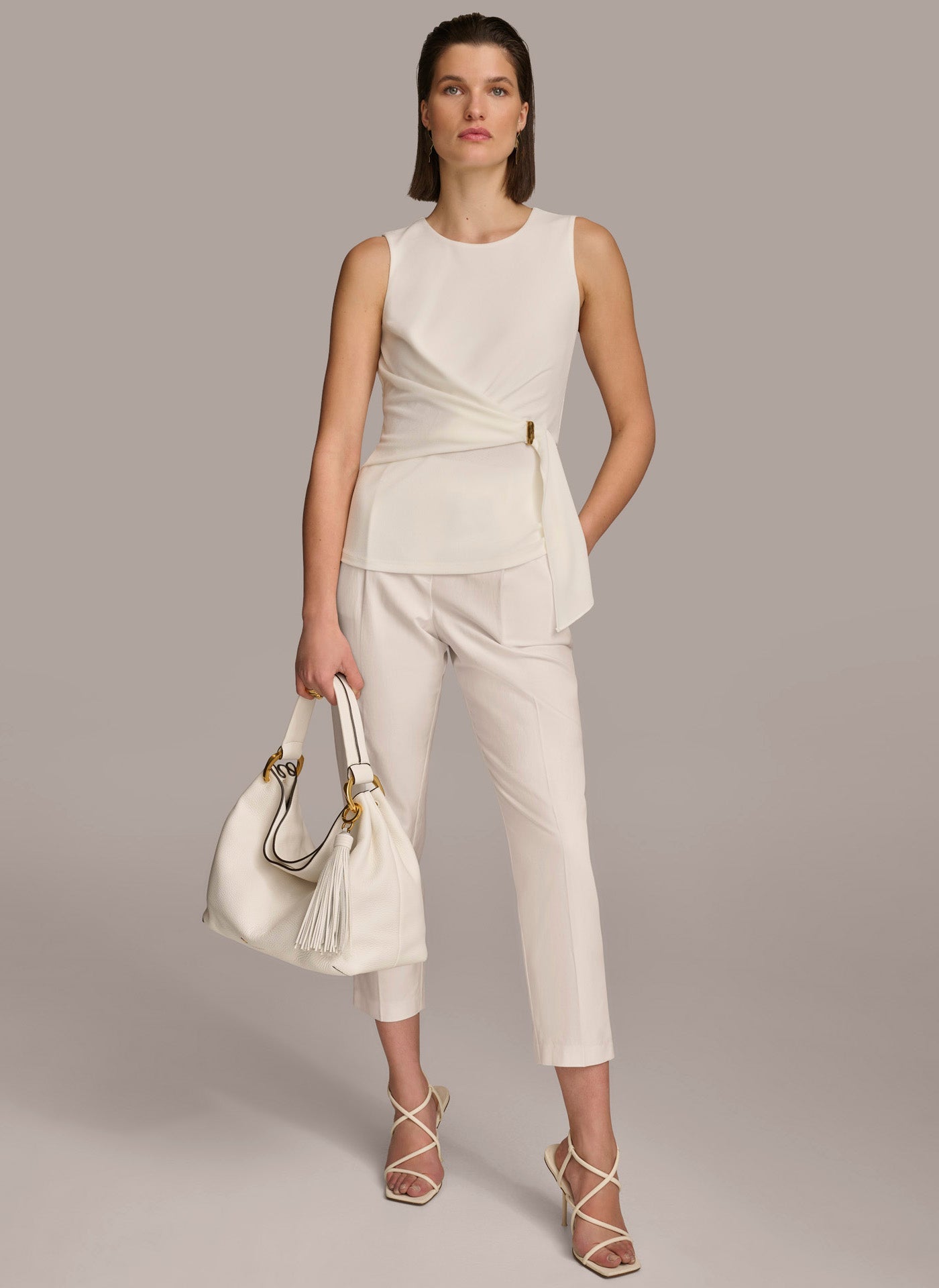 Cream CREW NECK WRAP TOP Donna Karan