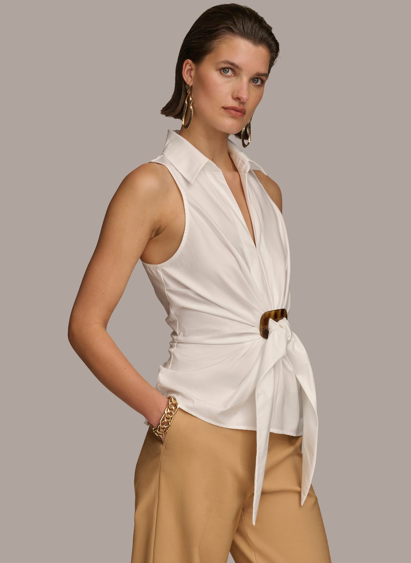 Cream TORTOISE HARDWARE KNOT TOP Donna Karan