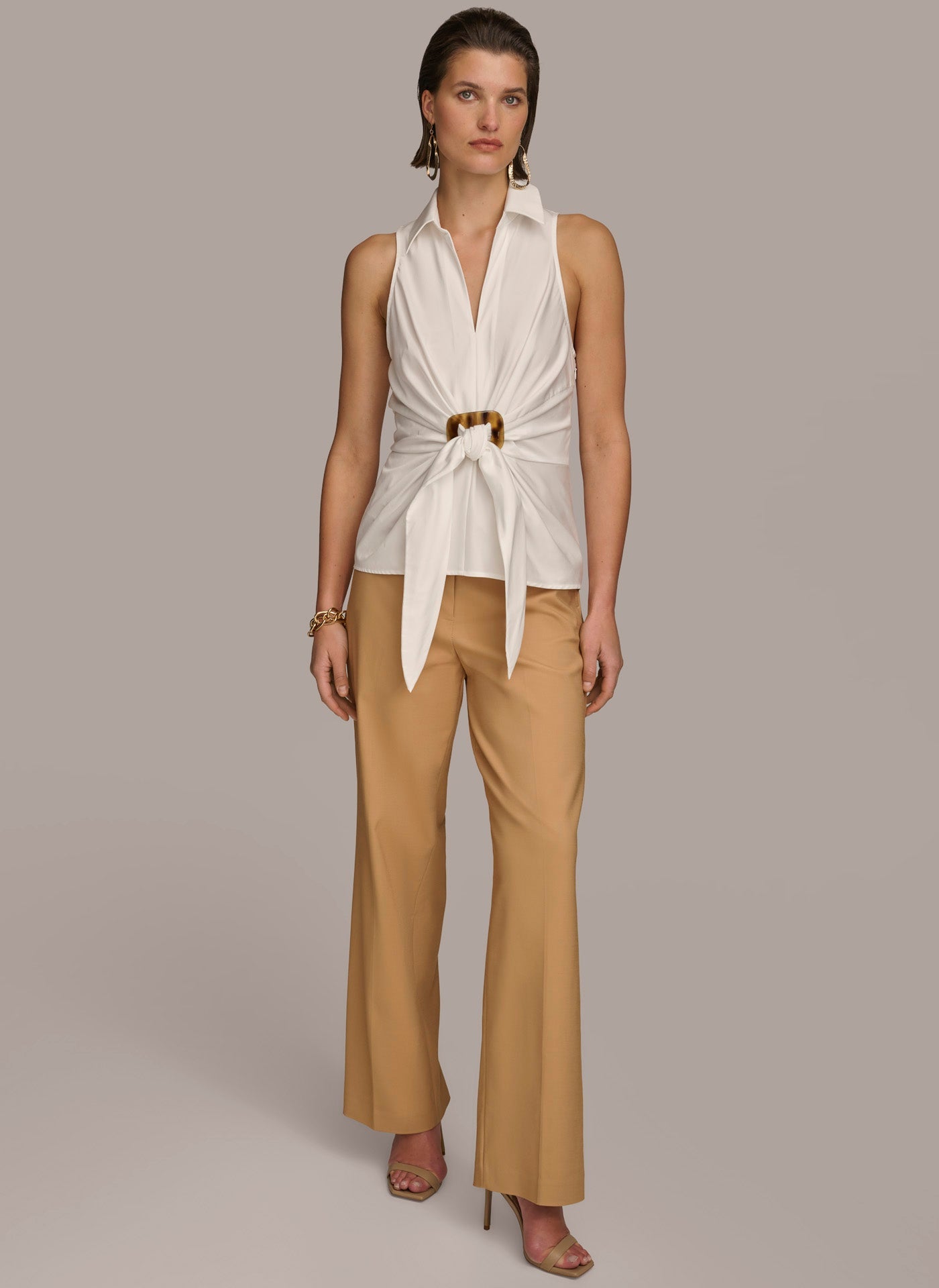 Cream TORTOISE HARDWARE KNOT TOP Donna Karan