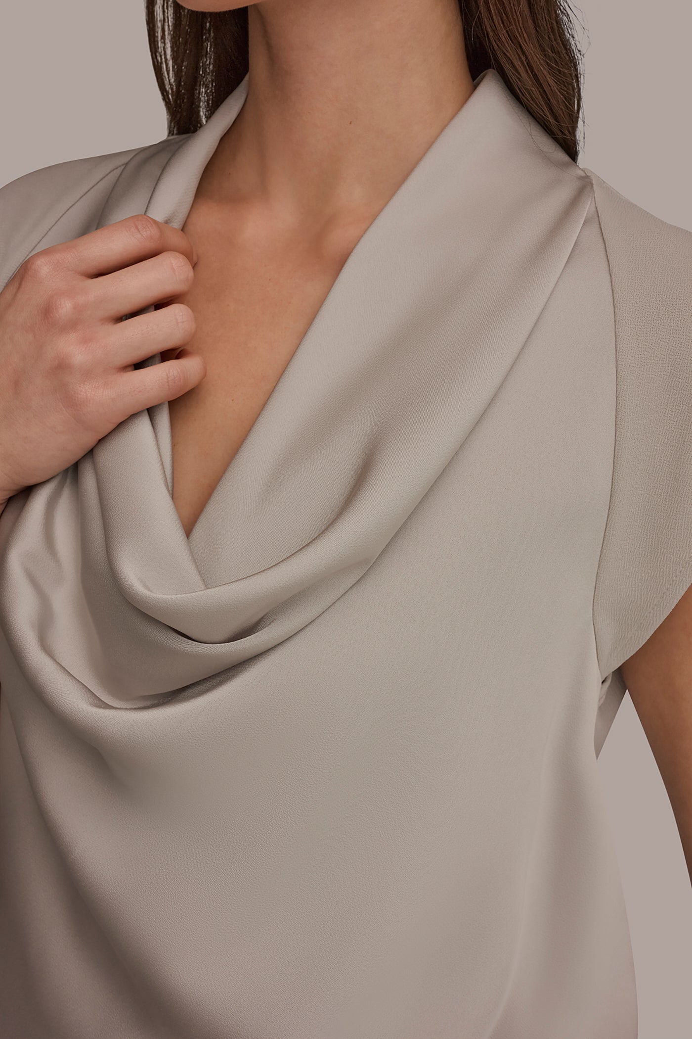 Tuscan Grey MIXED MEDIA COWL-NECK TOP Donna Karan