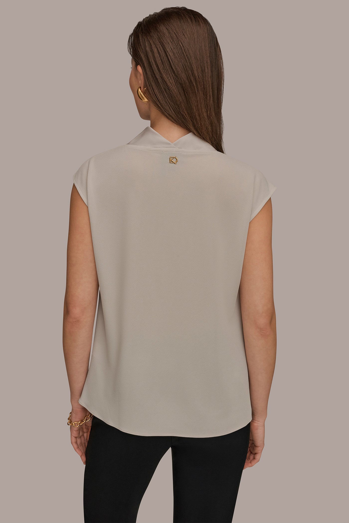 Tuscan Grey MIXED MEDIA COWL-NECK TOP Donna Karan