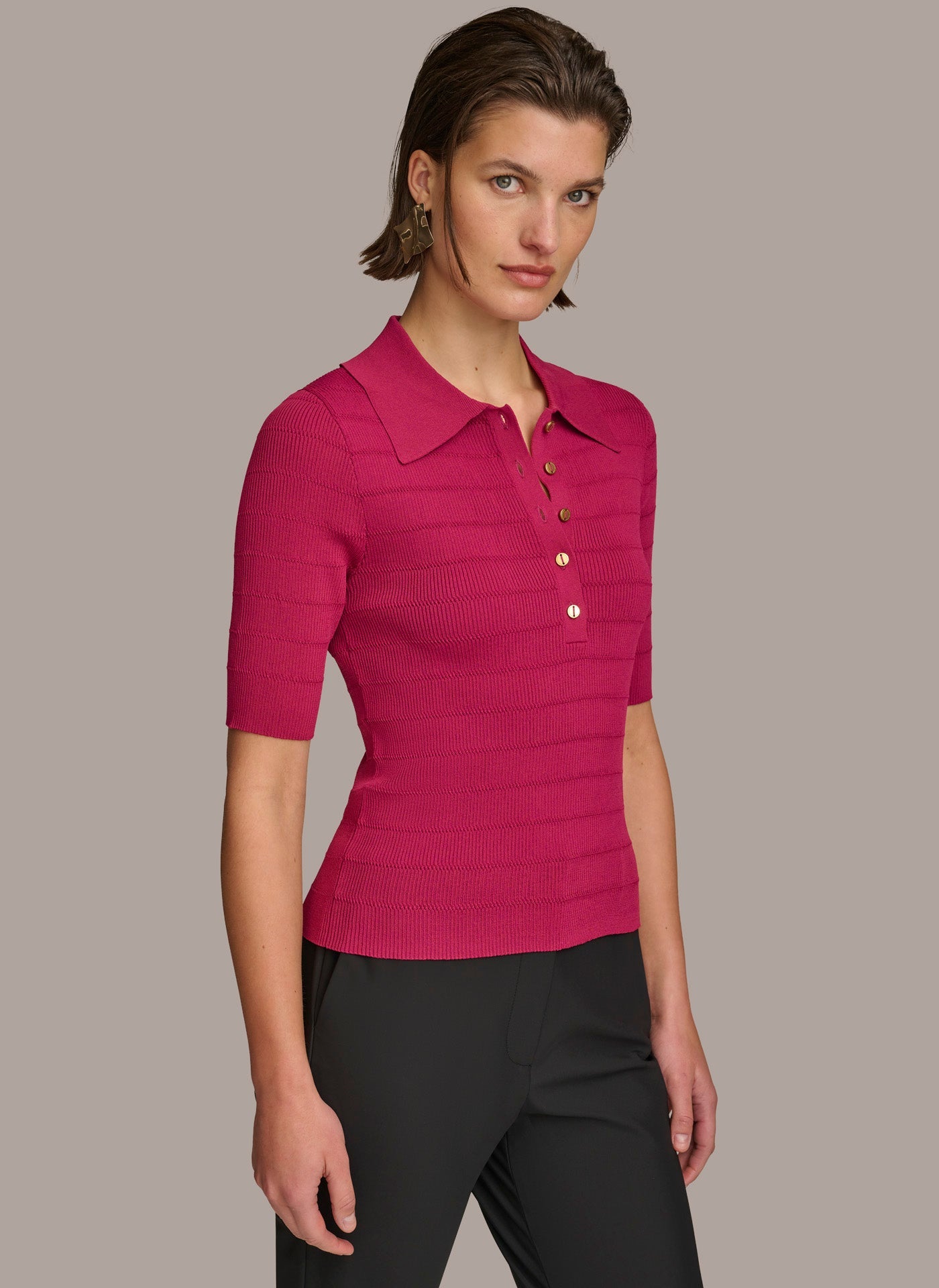 CACTUS FLOWER COLLAR BUTTON TOP Donna Karan