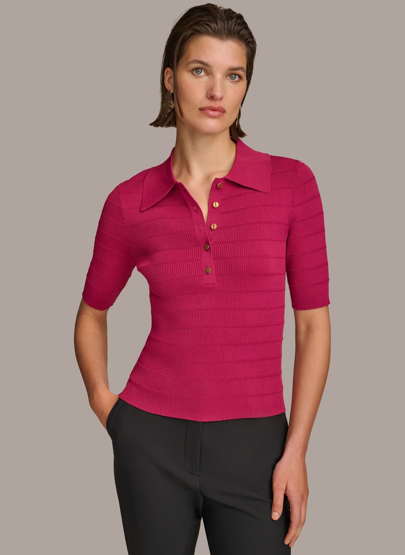 CACTUS FLOWER COLLAR BUTTON TOP Donna Karan