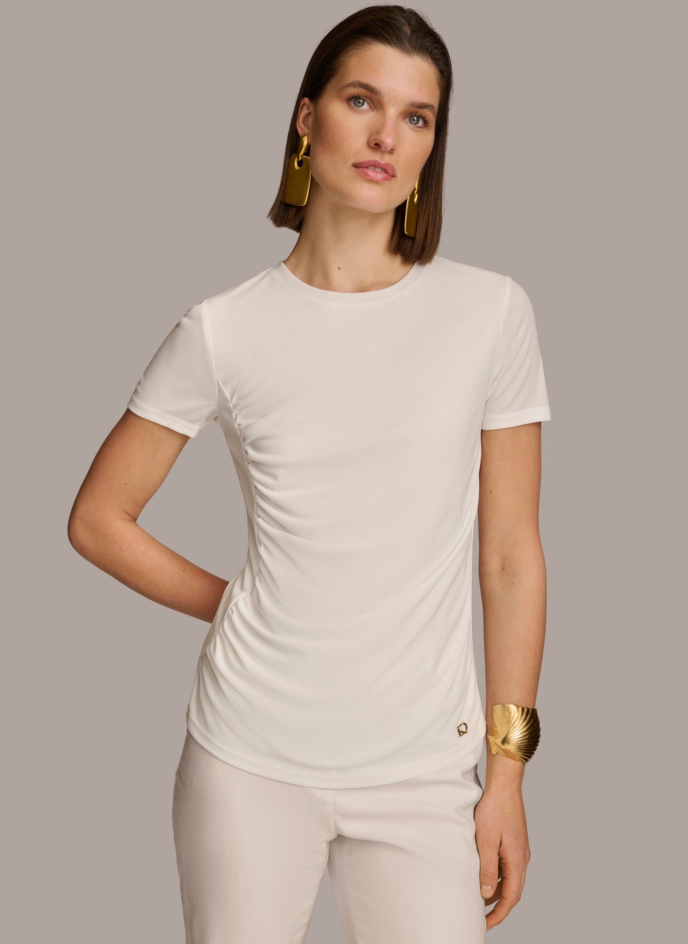 Cream CREW NECK RUCHED TEE Donna Karan
