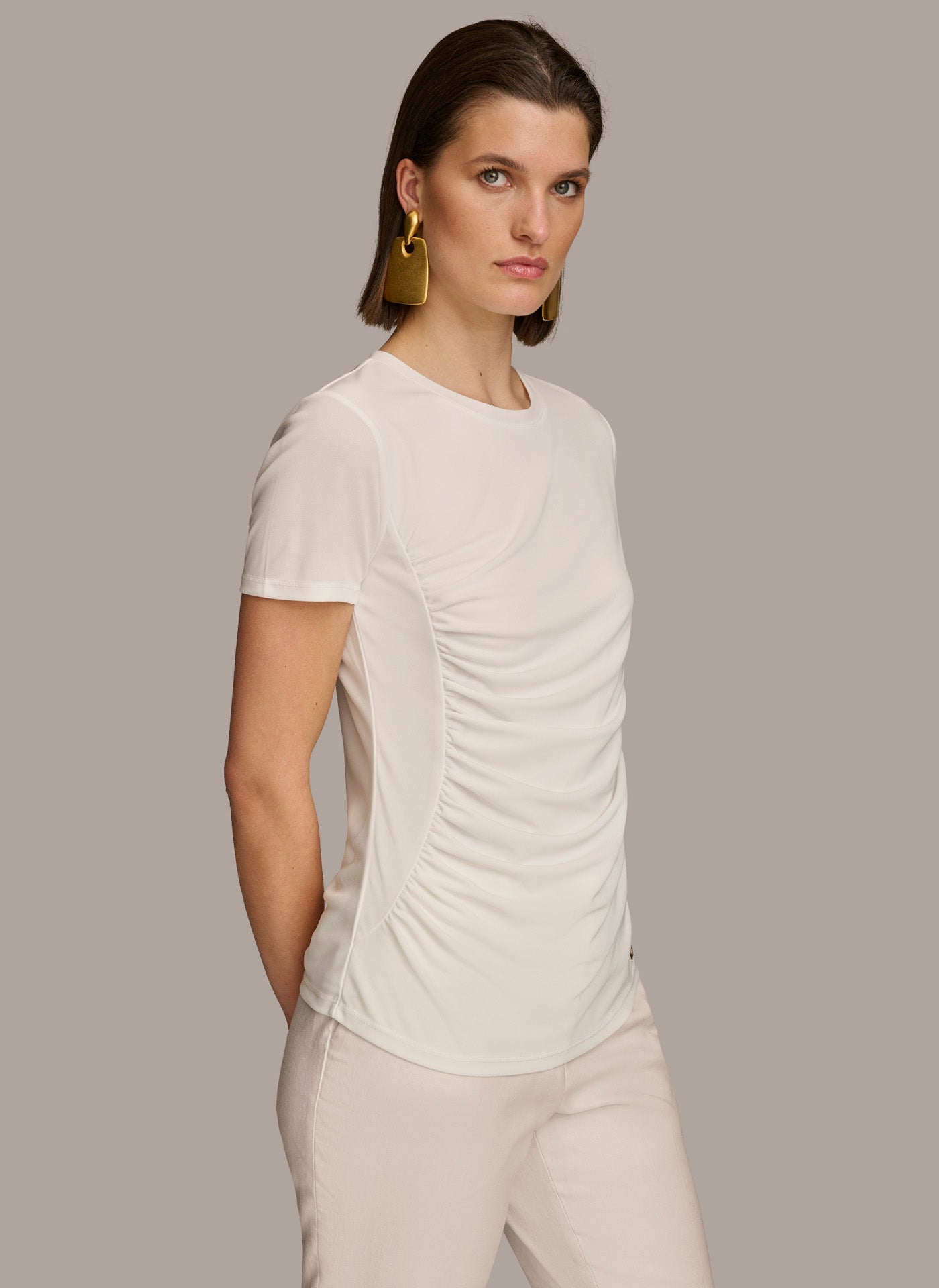 Cream CREW NECK RUCHED TEE Donna Karan