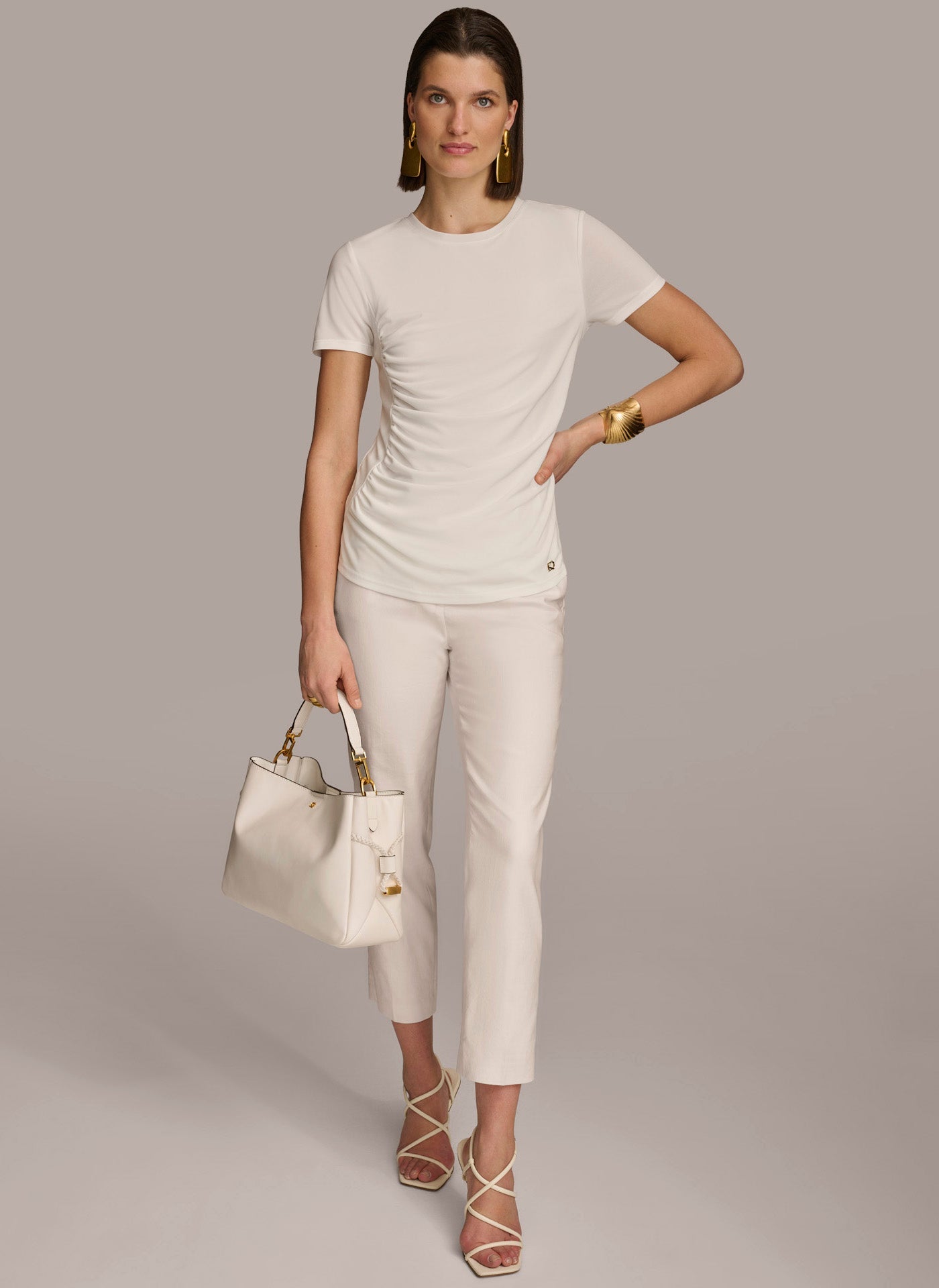Cream CREW NECK RUCHED TEE Donna Karan