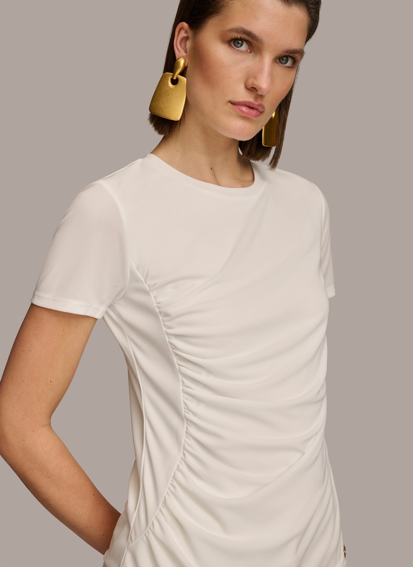 Cream CREW NECK RUCHED TEE Donna Karan