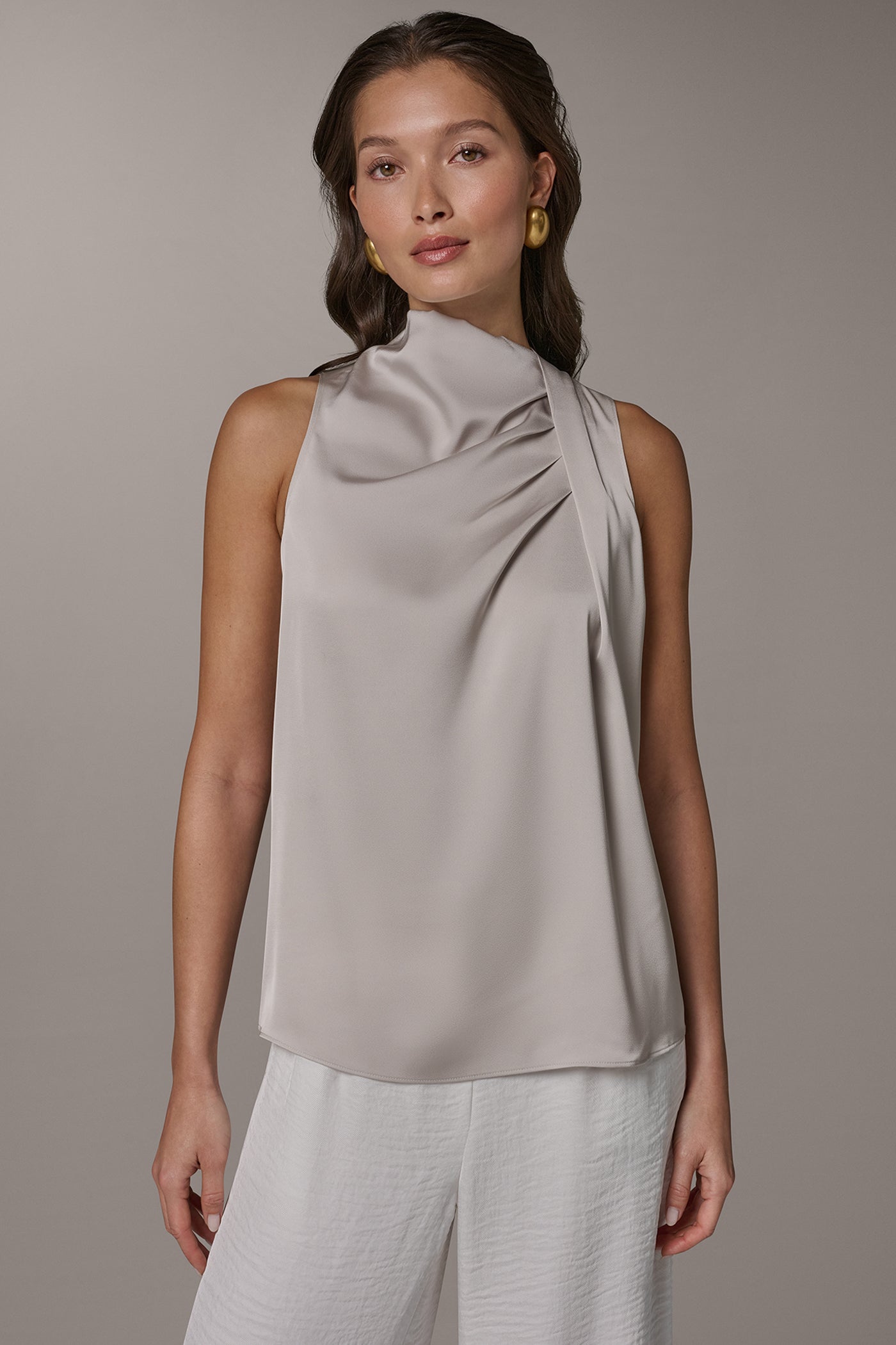 Tuscan Grey TWIST DRAPE SHOULDER BLOUSE Donna Karan