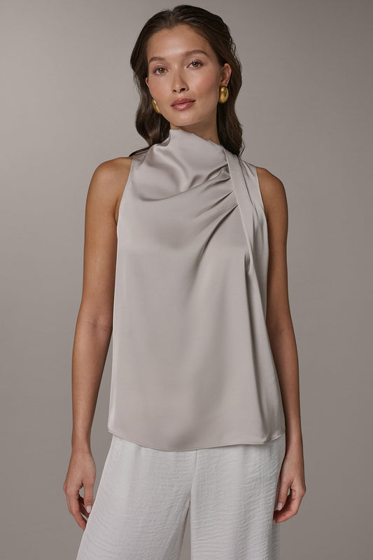 Tuscan Grey TWIST DRAPE SHOULDER BLOUSE Donna Karan