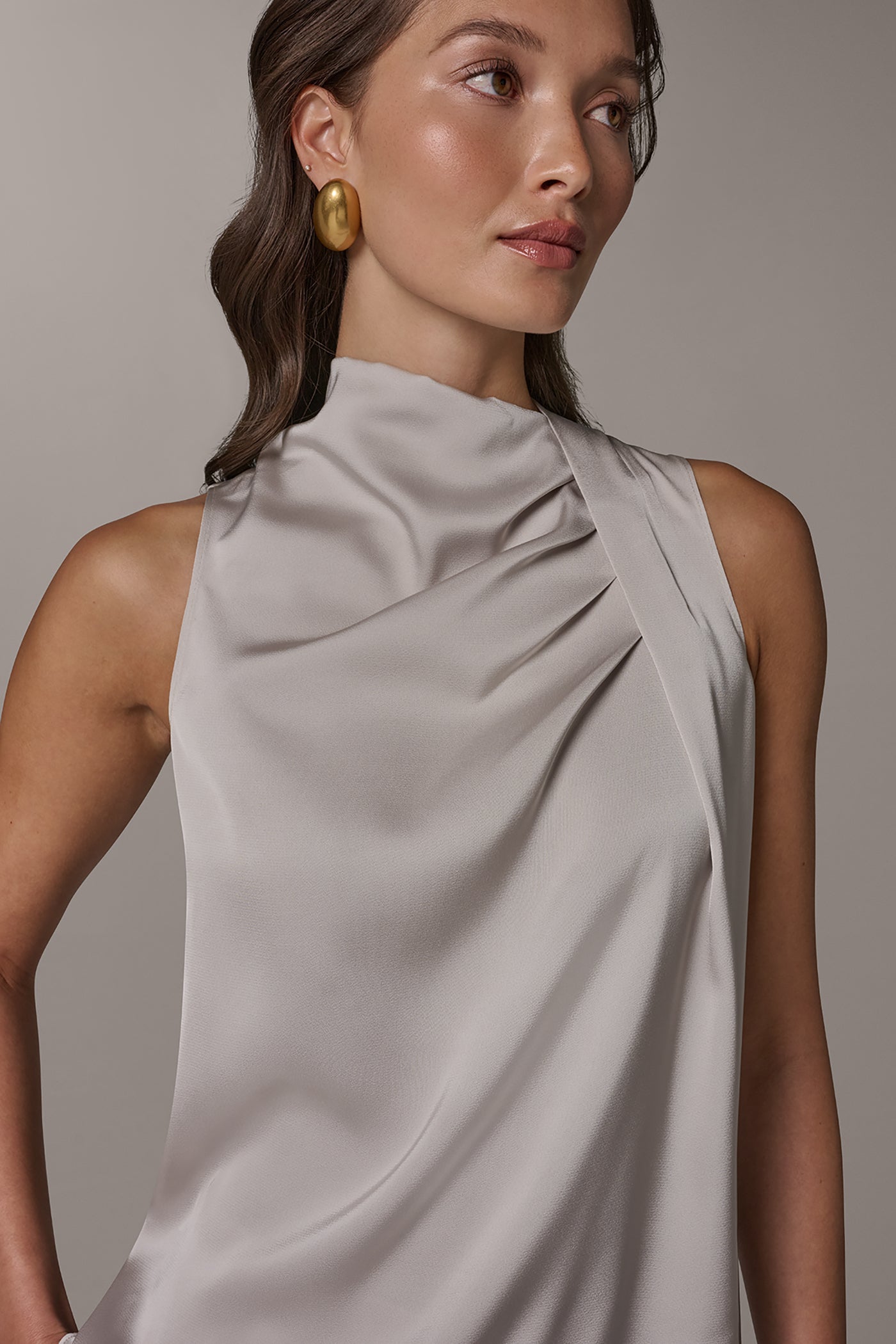 Tuscan Grey TWIST DRAPE SHOULDER BLOUSE Donna Karan