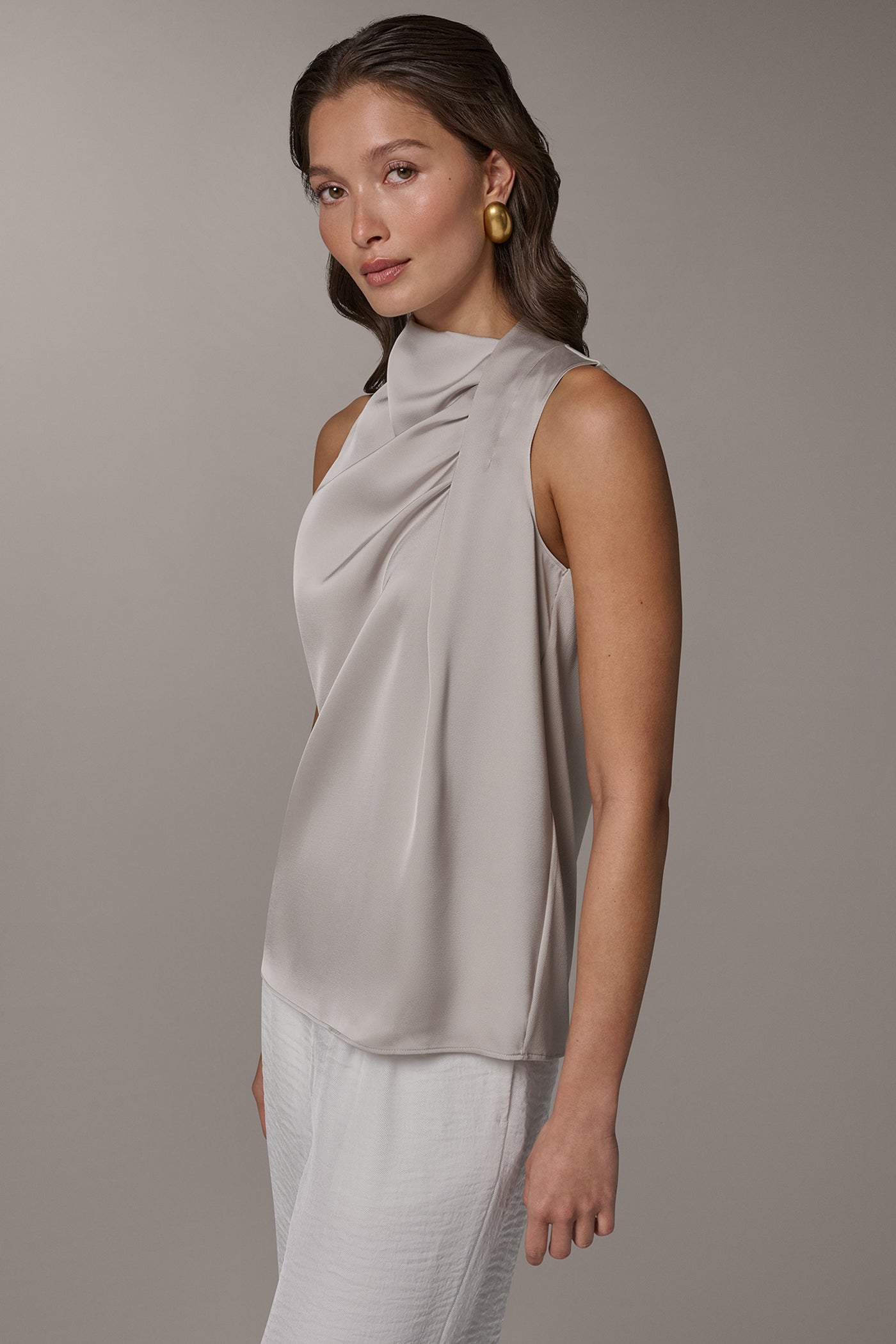 Tuscan Grey TWIST DRAPE SHOULDER BLOUSE Donna Karan