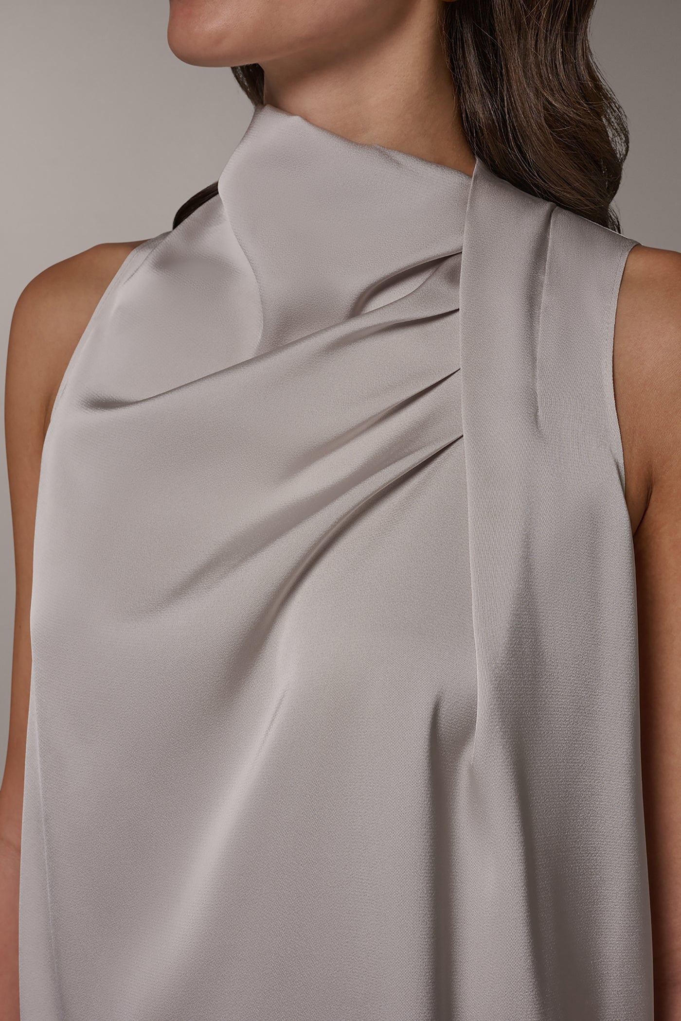 Tuscan Grey TWIST DRAPE SHOULDER BLOUSE Donna Karan