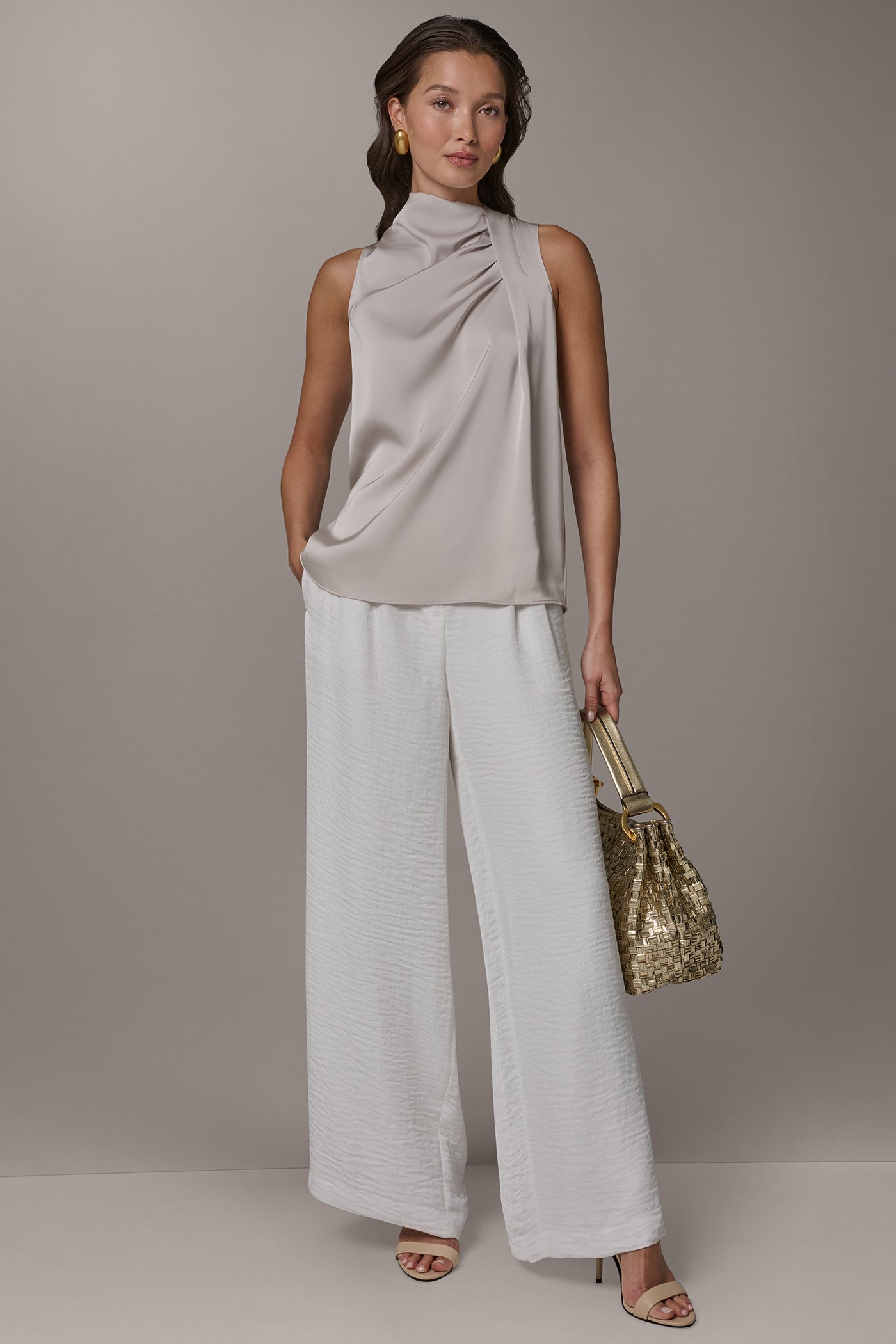 Tuscan Grey TWIST DRAPE SHOULDER BLOUSE Donna Karan