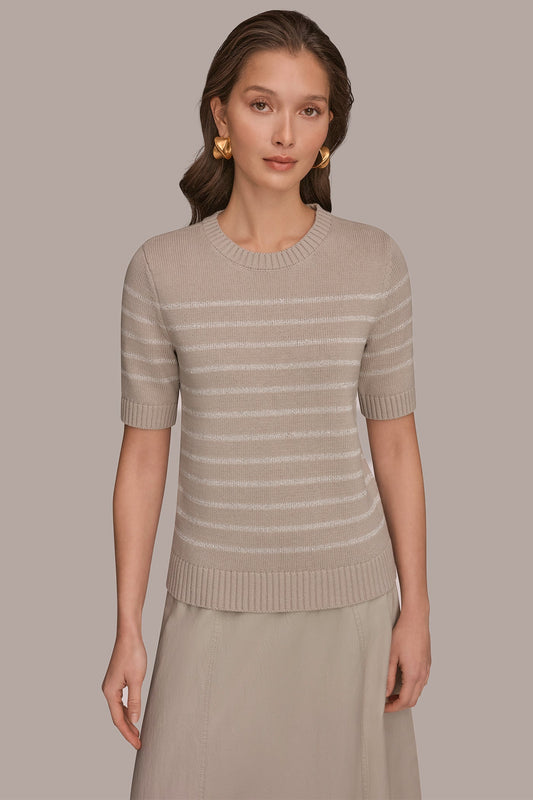 Tuscan Grey SEQUIN STRIPE SWEATER Donna Karan