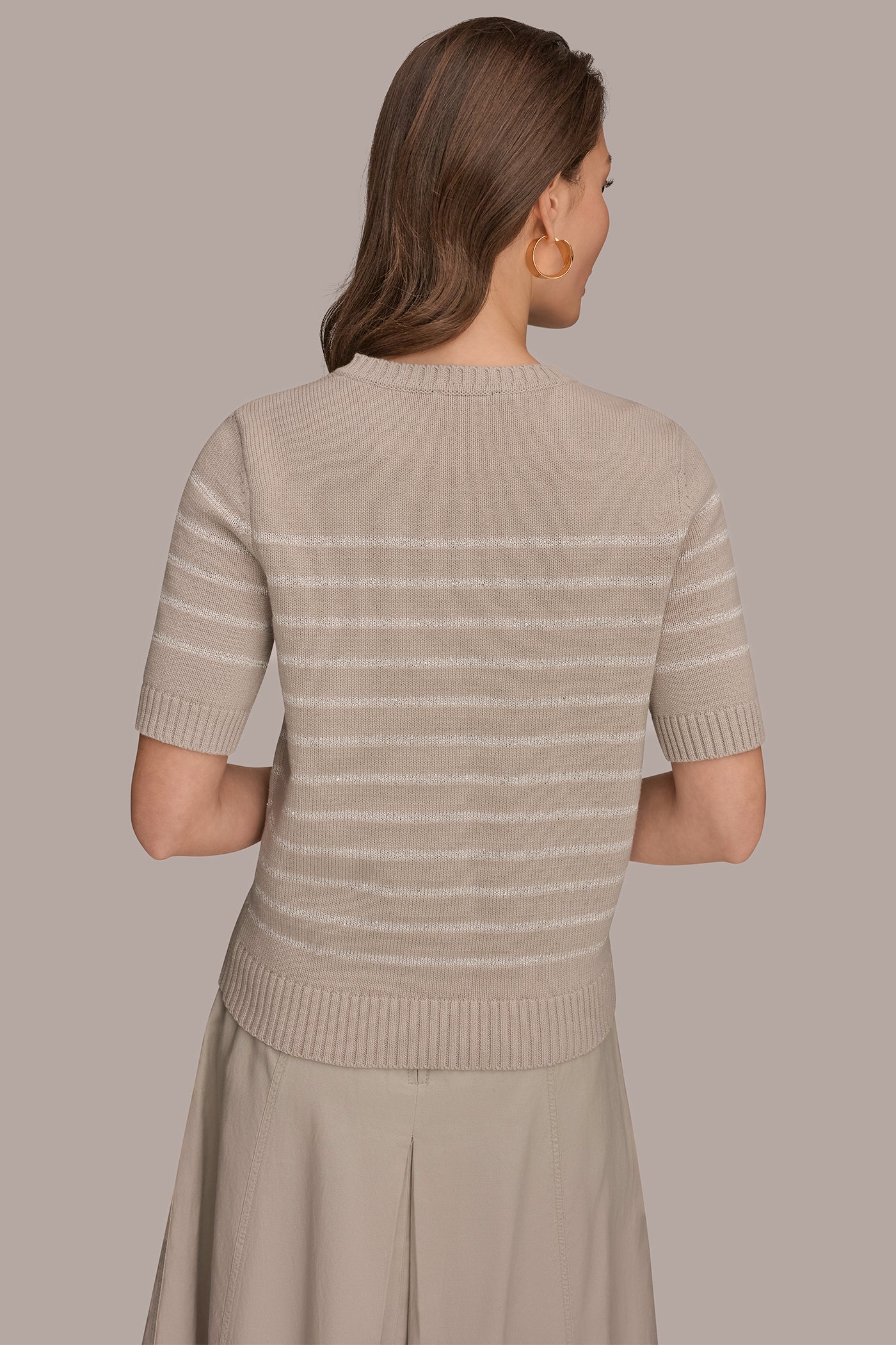 Tuscan Grey SEQUIN STRIPE SWEATER Donna Karan