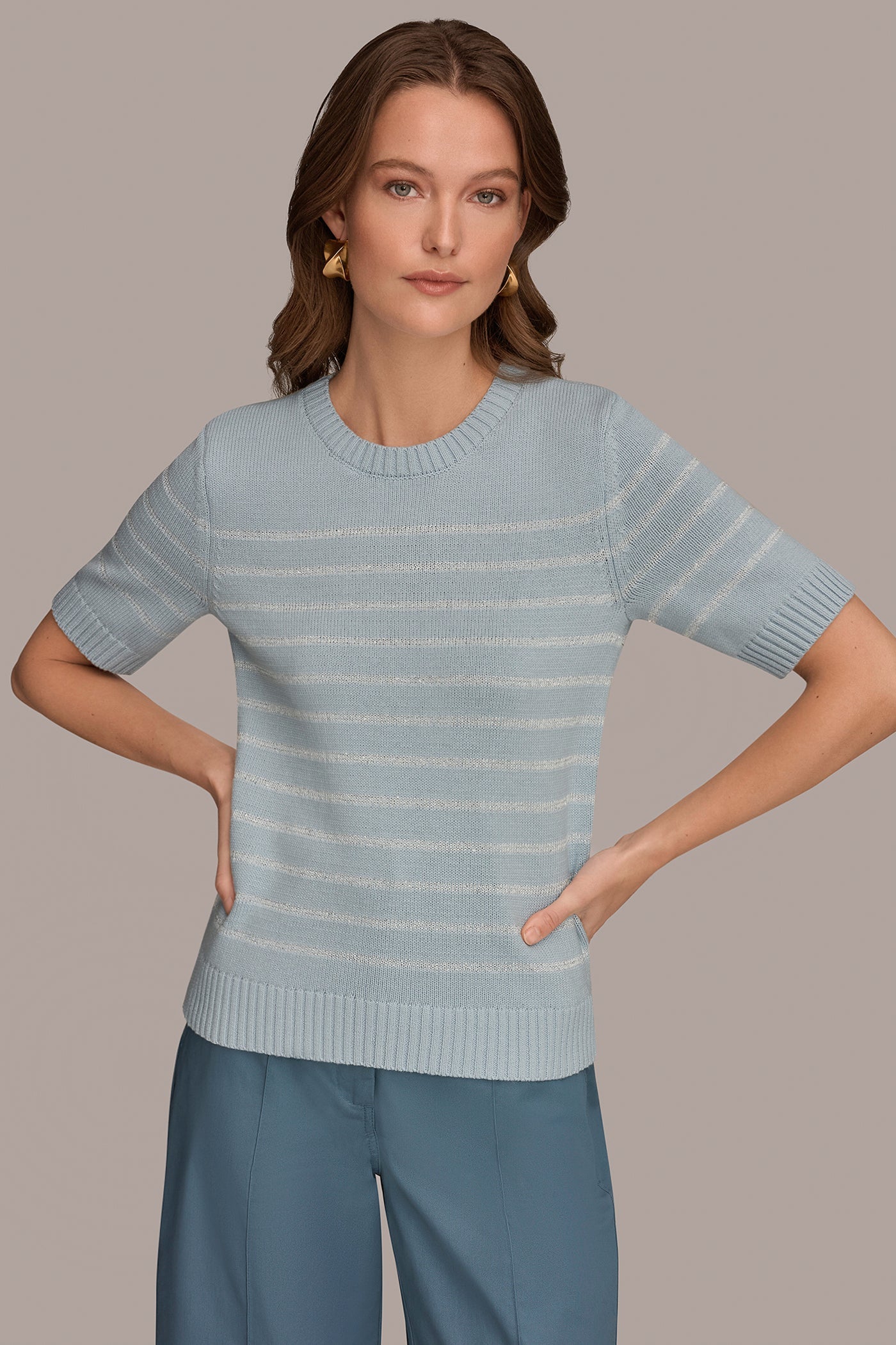 Sea Mist SEQUIN STRIPE SWEATER Donna Karan