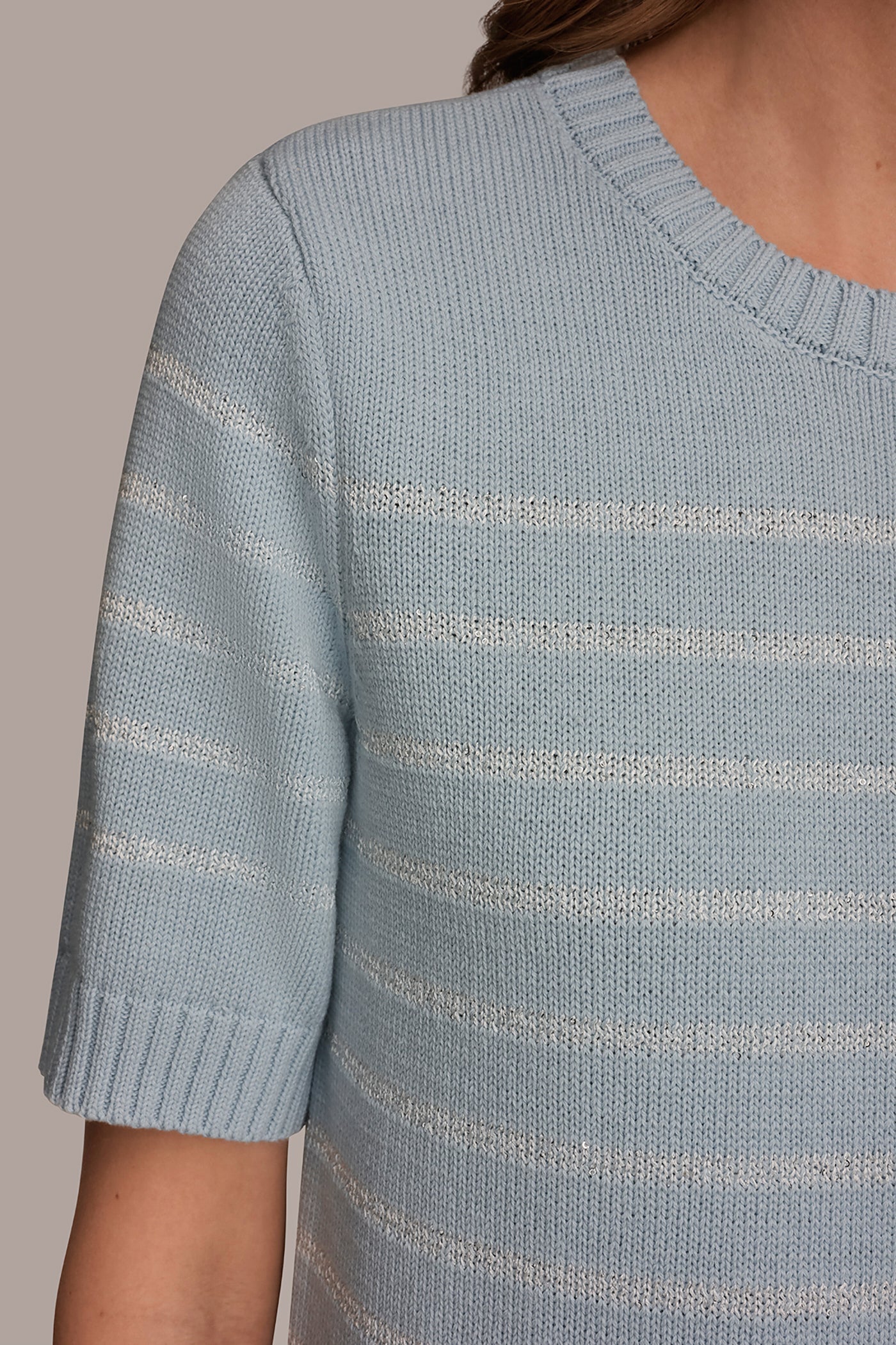 Sea Mist SEQUIN STRIPE SWEATER Donna Karan