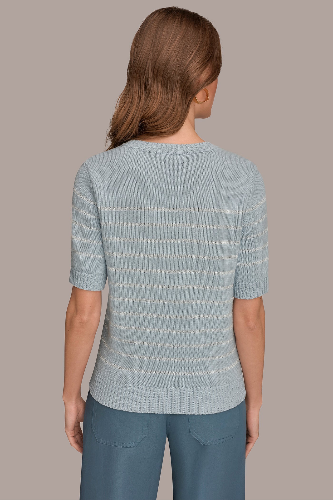 Sea Mist SEQUIN STRIPE SWEATER Donna Karan