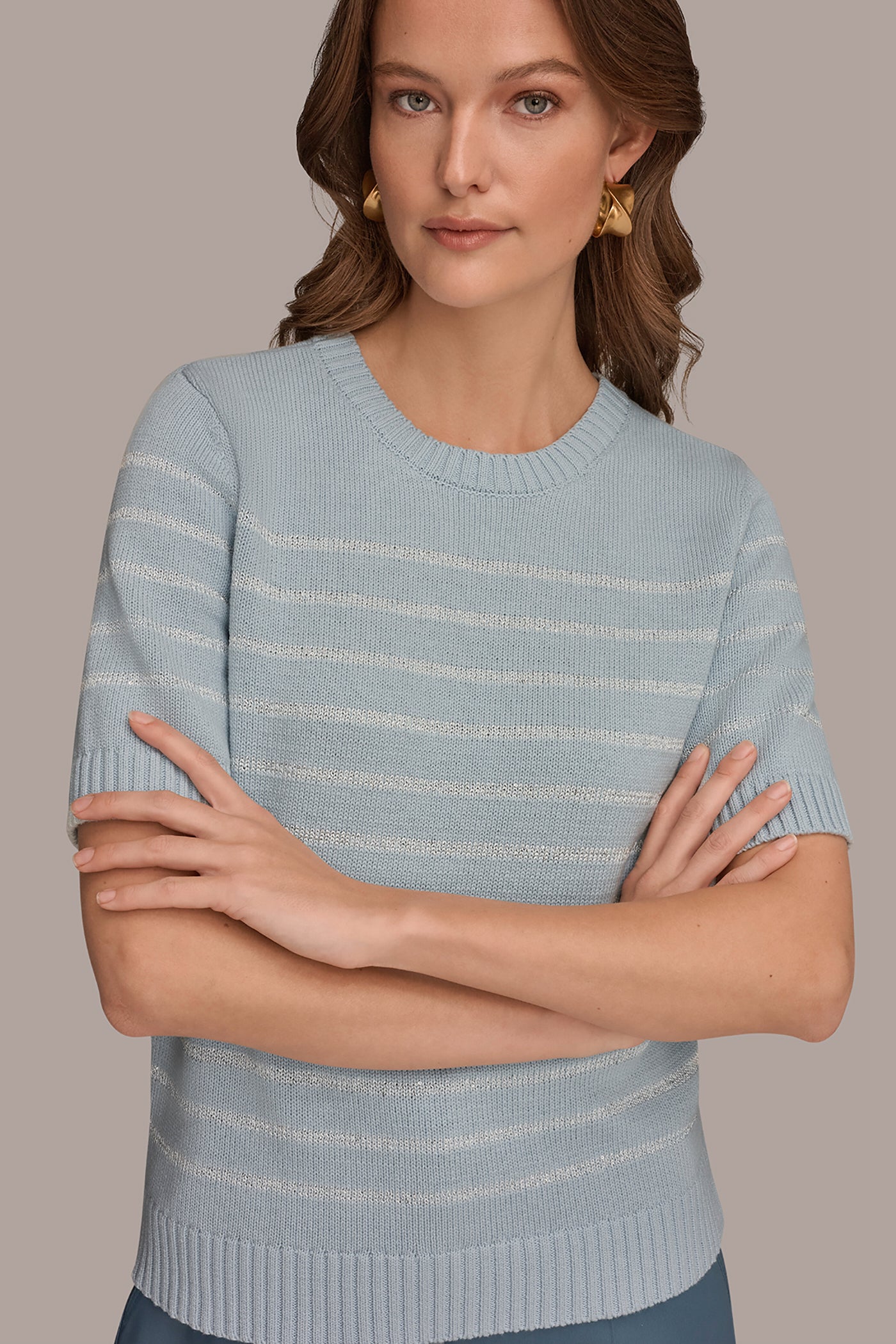 Sea Mist SEQUIN STRIPE SWEATER Donna Karan