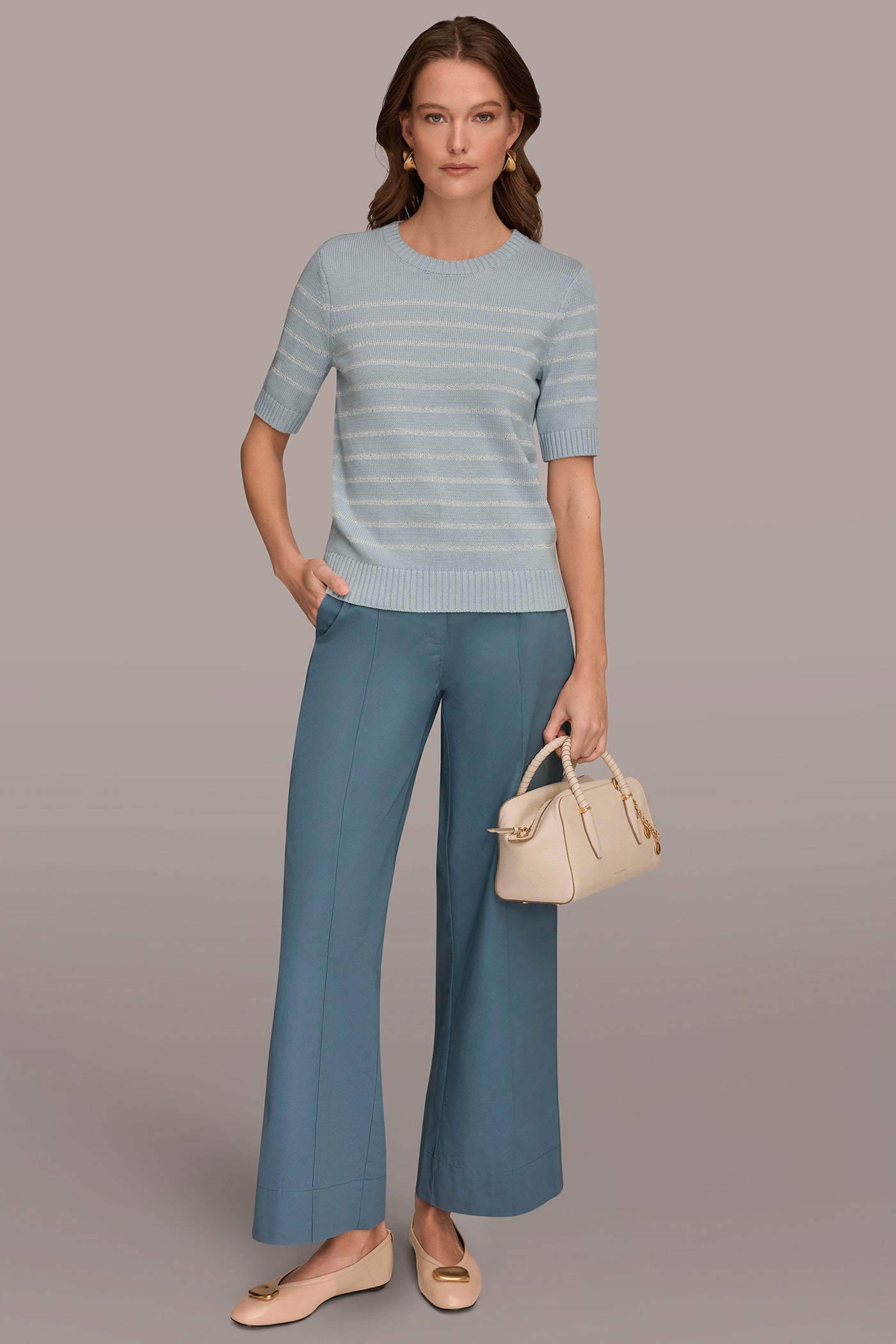 Sea Mist SEQUIN STRIPE SWEATER Donna Karan