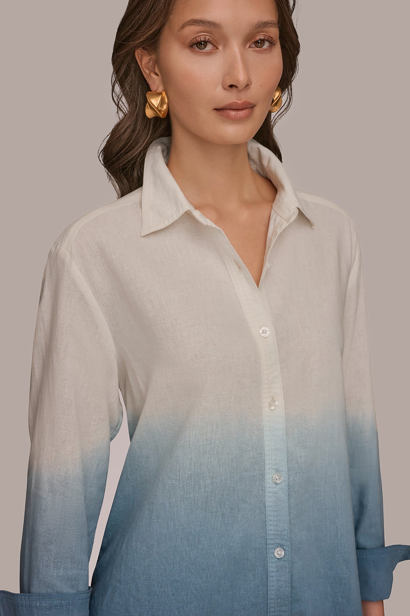 Washed Indigo Dip Dye LINEN-BLEND DIP-DYED STRIPED SHIRT Donna Karan