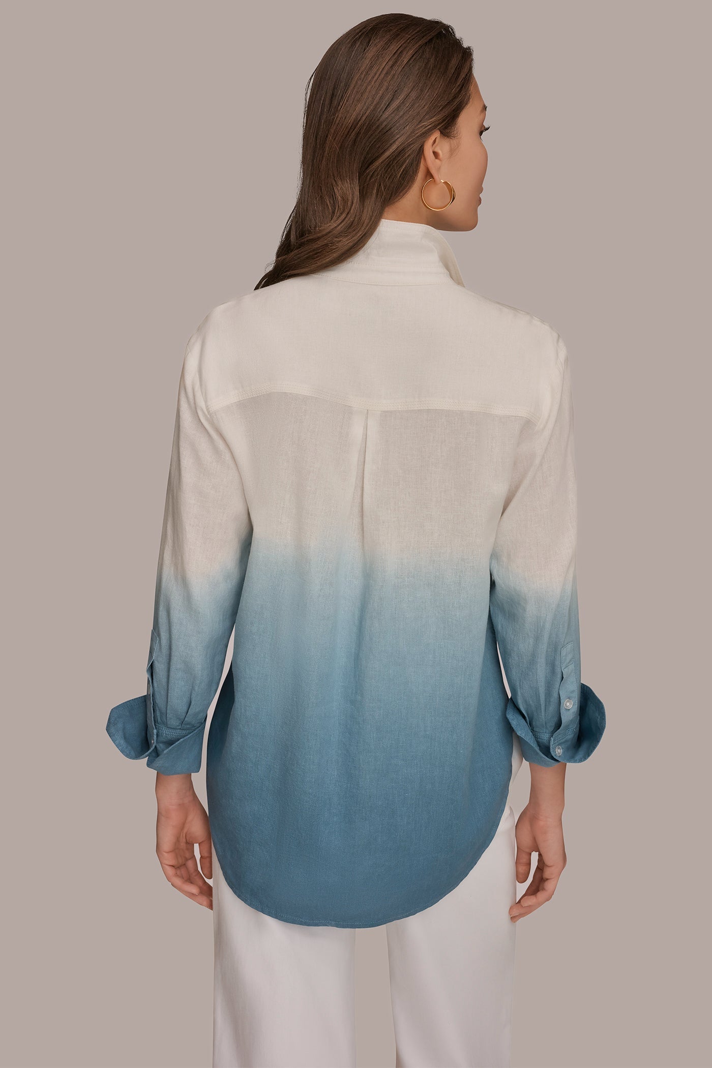 Washed Indigo Dip Dye LINEN-BLEND DIP-DYED STRIPED SHIRT Donna Karan