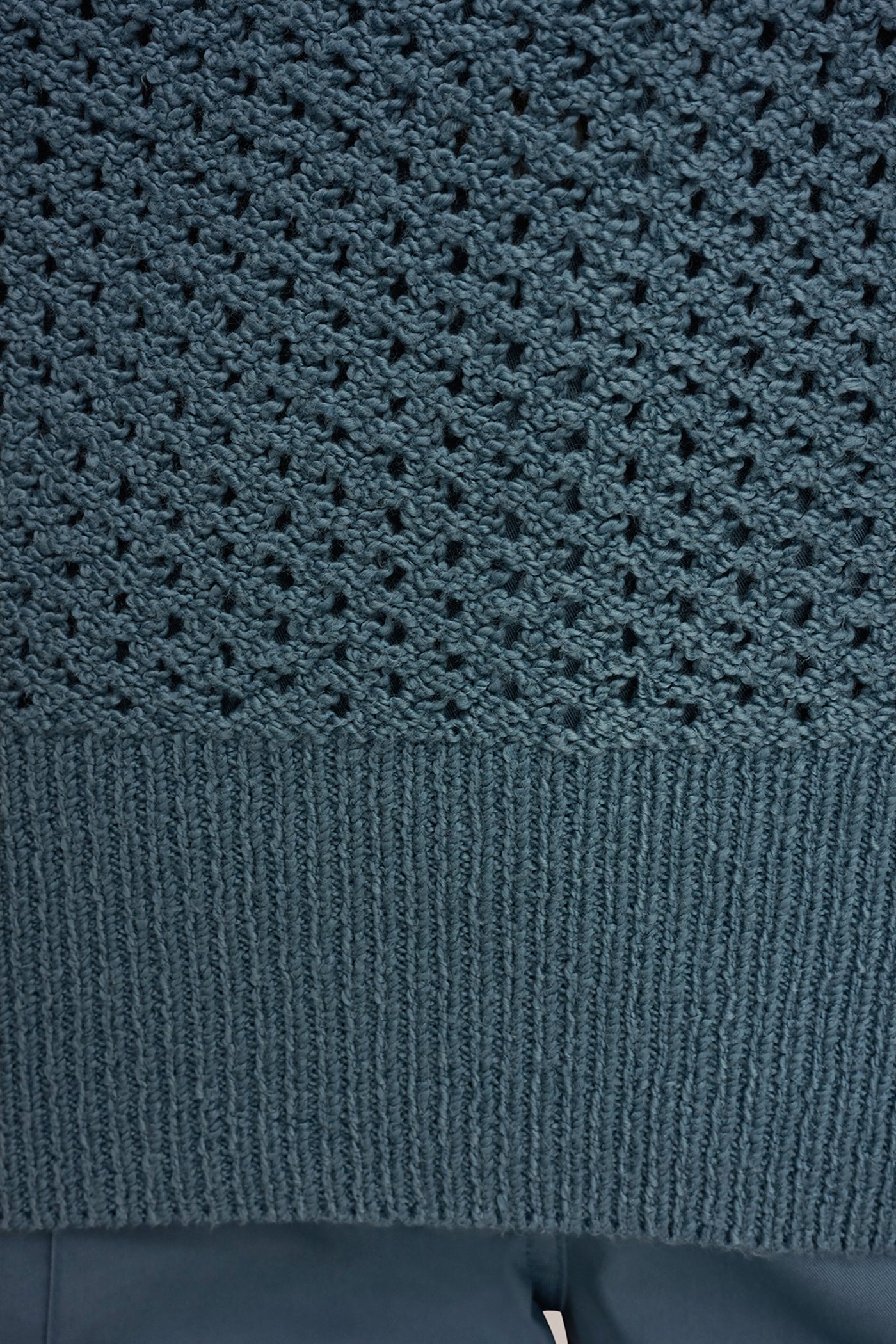 Washed Indigo LONG SLEEVE OPEN STITCH SWEATER Donna Karan