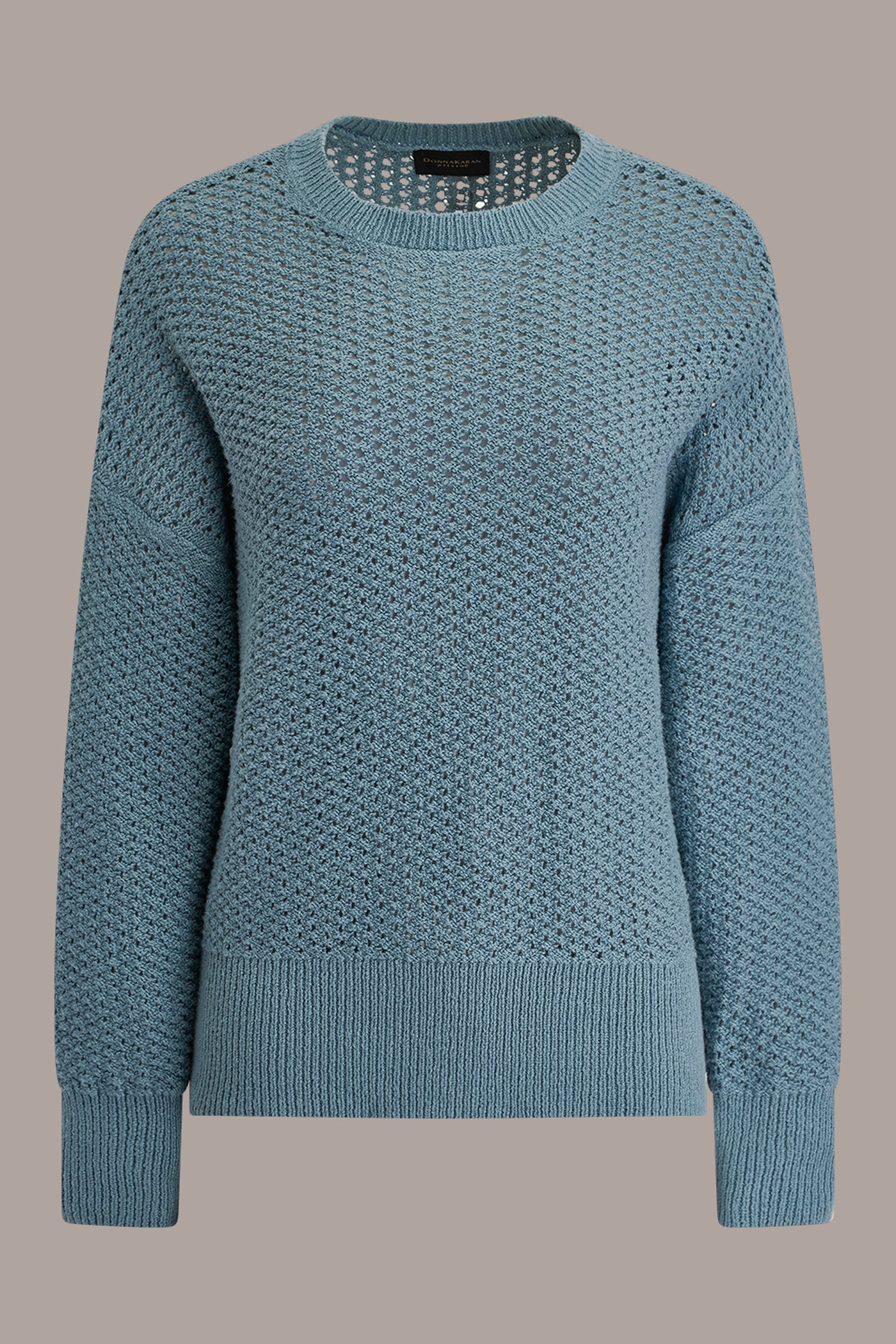 Washed Indigo LONG SLEEVE OPEN STITCH SWEATER Donna Karan