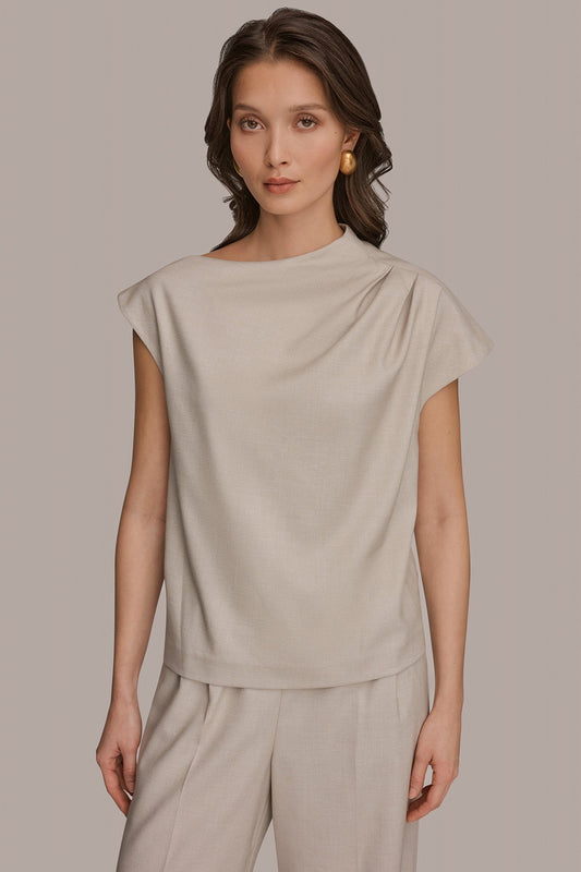 Tuscan Grey ASYMMETRIC DRAPE BLOUSE Donna Karan