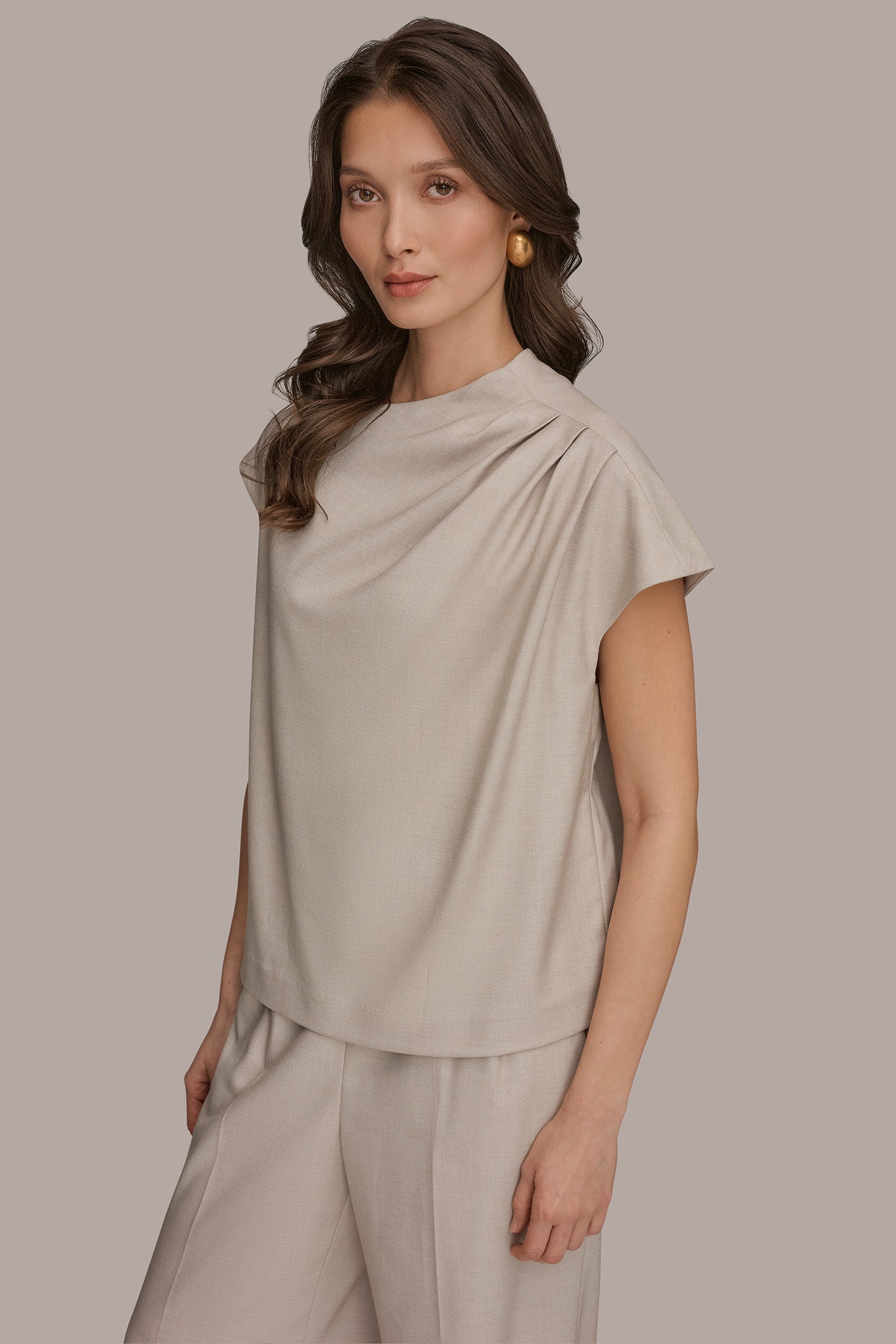 Tuscan Grey ASYMMETRIC DRAPE BLOUSE Donna Karan