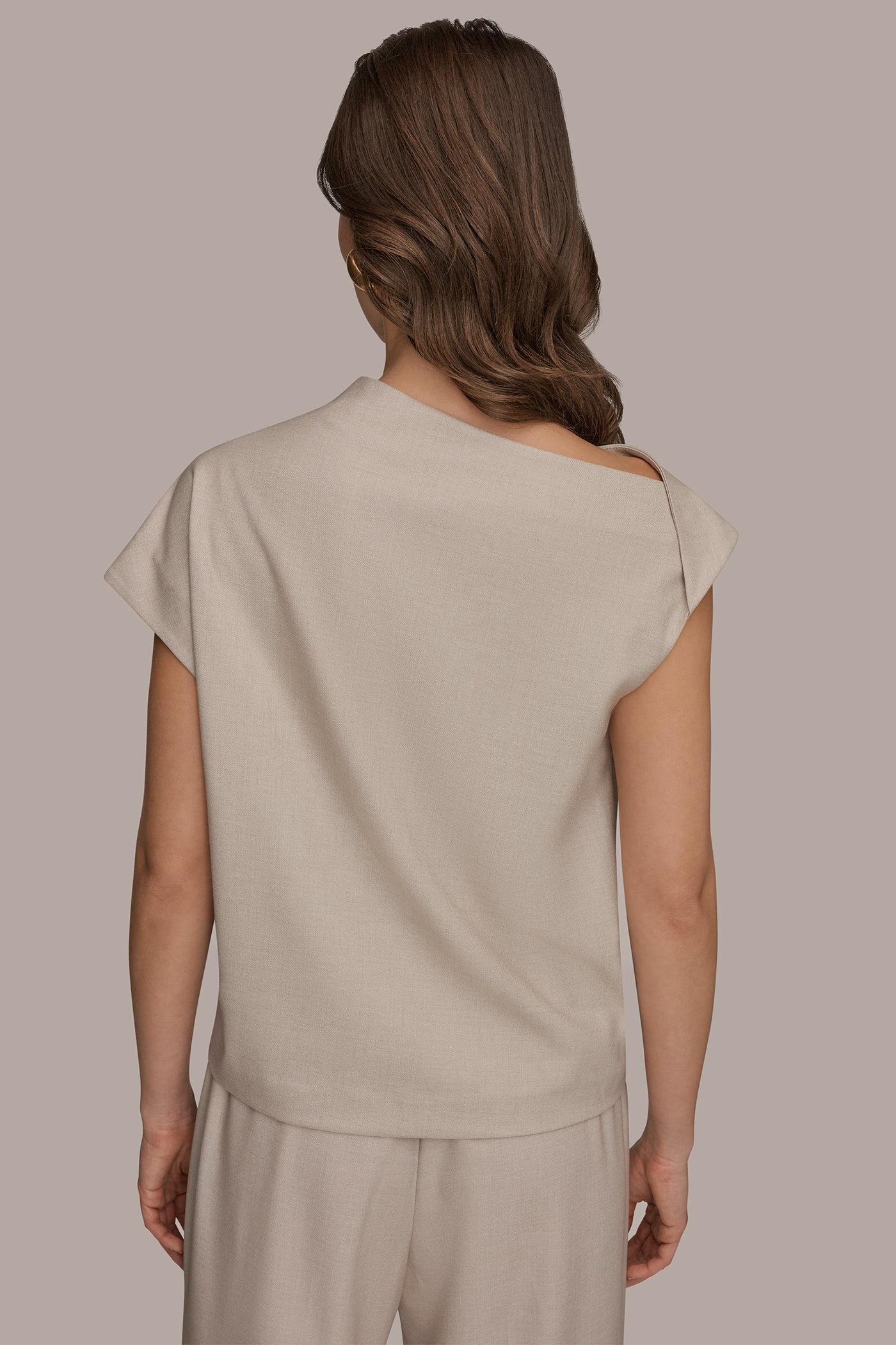 Tuscan Grey ASYMMETRIC DRAPE BLOUSE Donna Karan