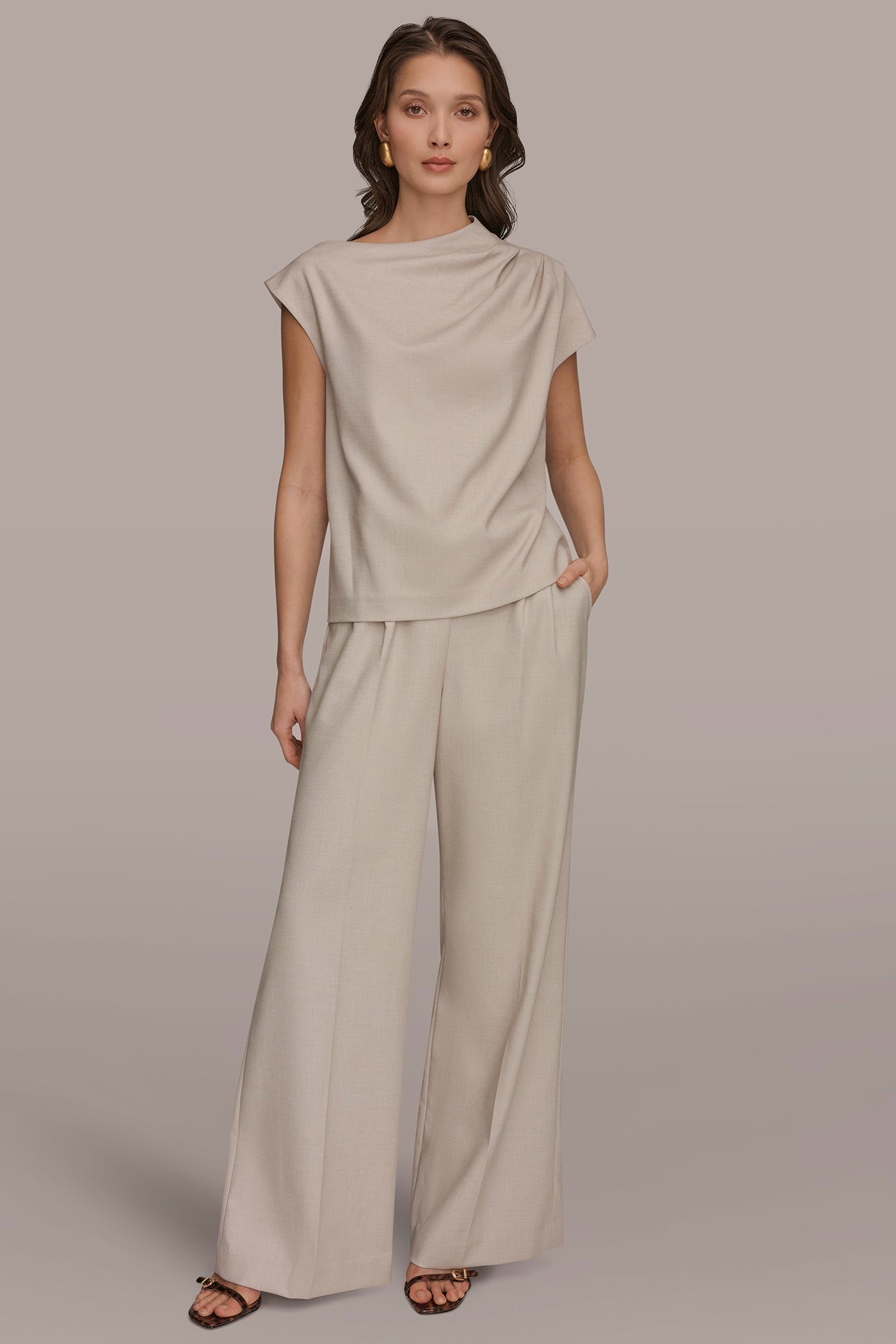 Tuscan Grey ASYMMETRIC DRAPE BLOUSE Donna Karan